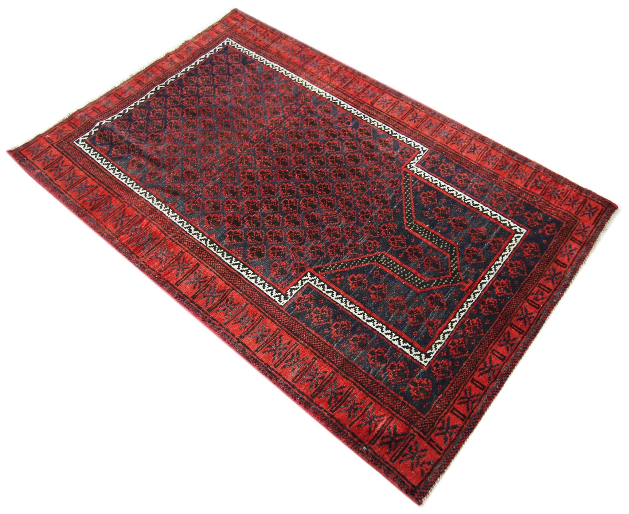 Handmade Tribal Afghan Balouch Prayer Rug | 128 x 83 cm | 4'2" x 2'9" - Najaf Rugs & Textile