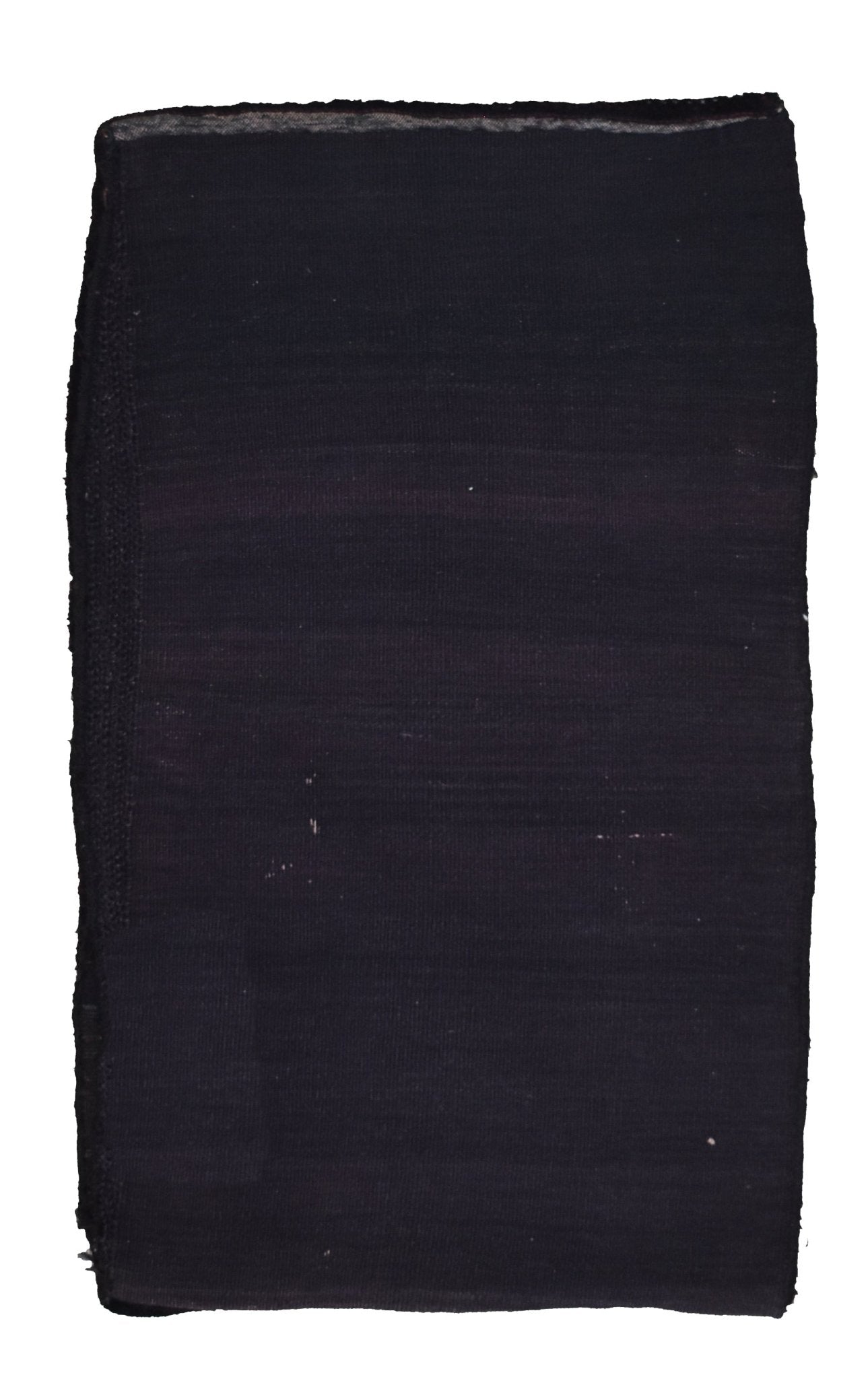 A rectangular, handmade vintage Afghan Baluch cushion cover crafted from dark wool.