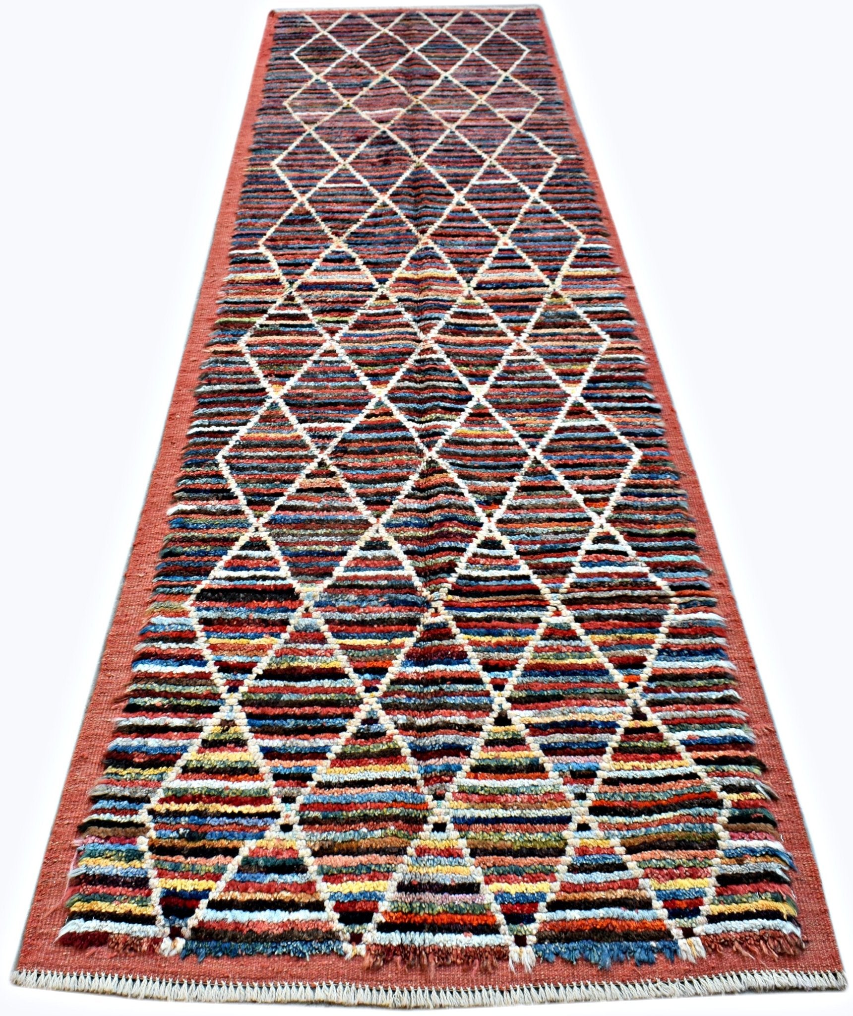 Handmade Tribal Afghan Berber Hallway Runner | 300 x 89 cm | 9'10" x 2'11" - Najaf Rugs & Textile