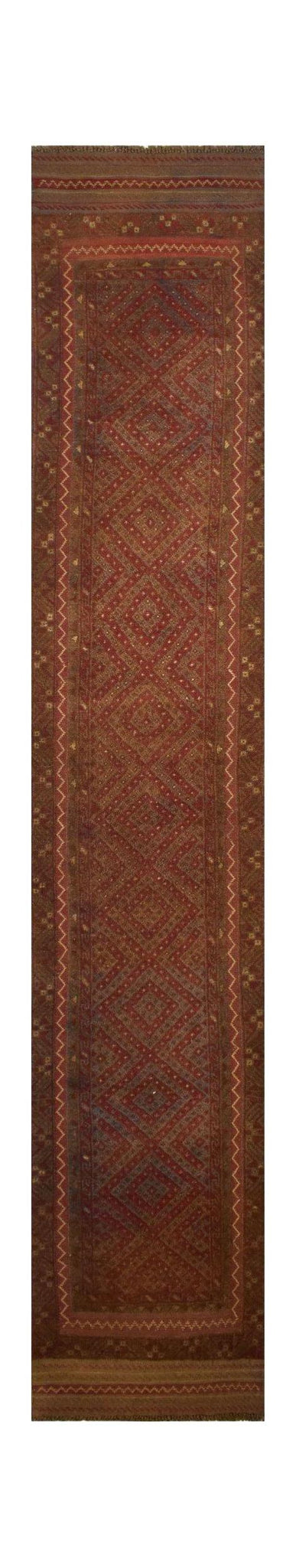 Handmade Tribal Mashwani Hallway Runner | 374 x 70 cm | 12'2" x 2'3" - Najaf Rugs & Textile