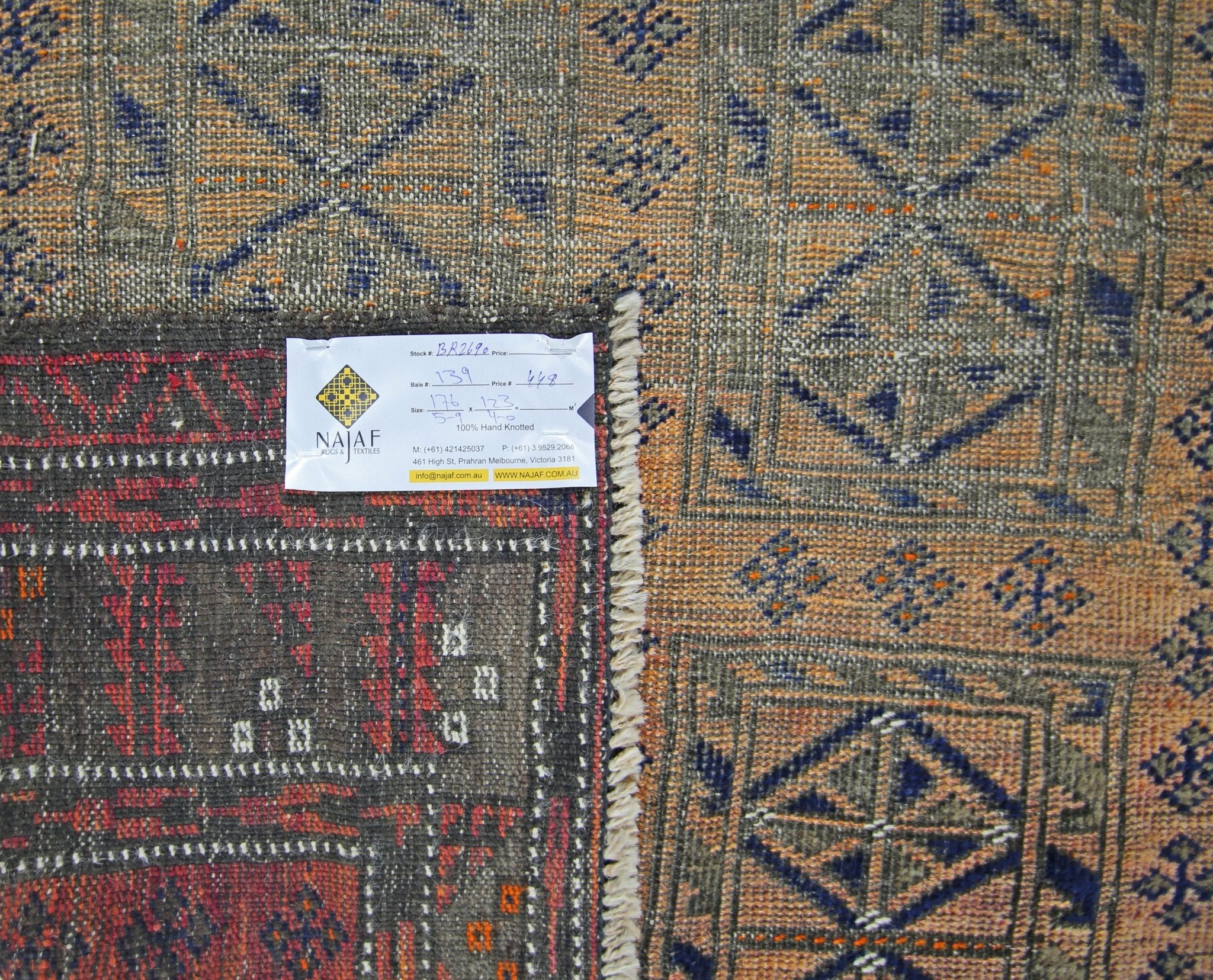 Handmade Vintage Afghan Balouch Rug | 176 x 123 cm | 5'9" x 4' - Najaf Rugs & Textile