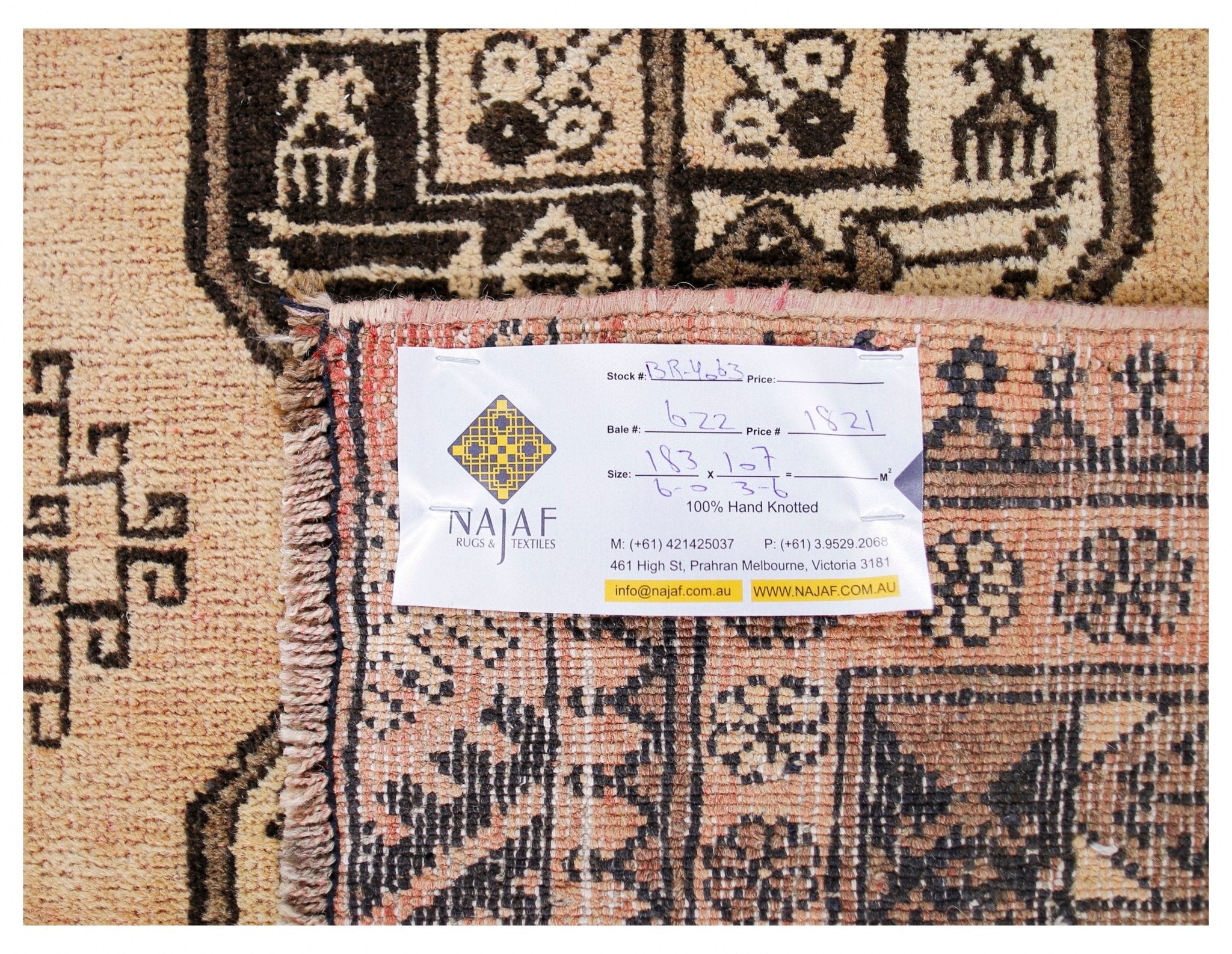 Handmade Vintage Afghan Elephant's Foot Rug | 183 x 107 cm | 6' x 3'6" - Najaf Rugs & Textile