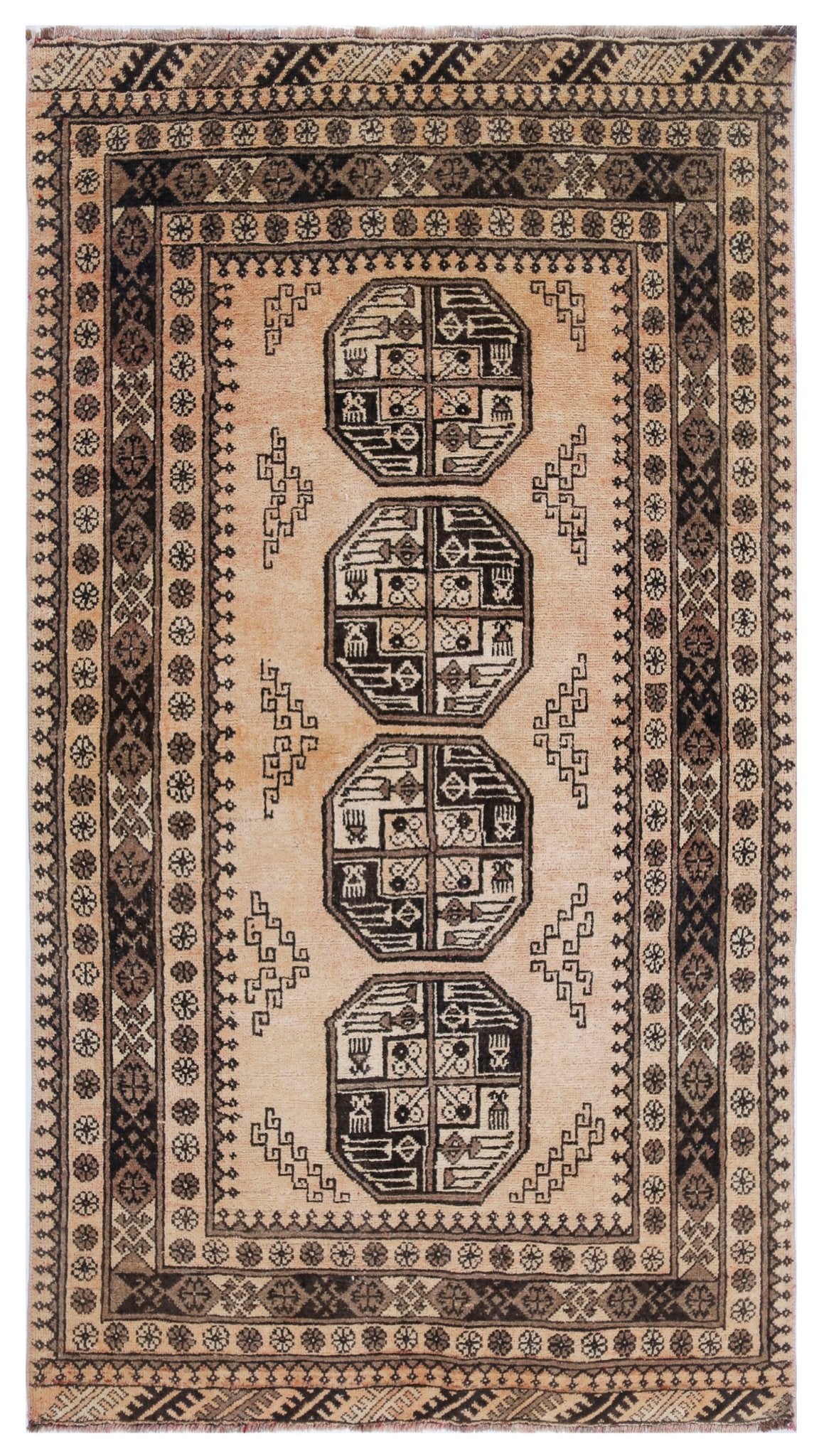 Handmade Vintage Afghan Elephant's Foot Rug | 183 x 107 cm | 6' x 3'6" - Najaf Rugs & Textile