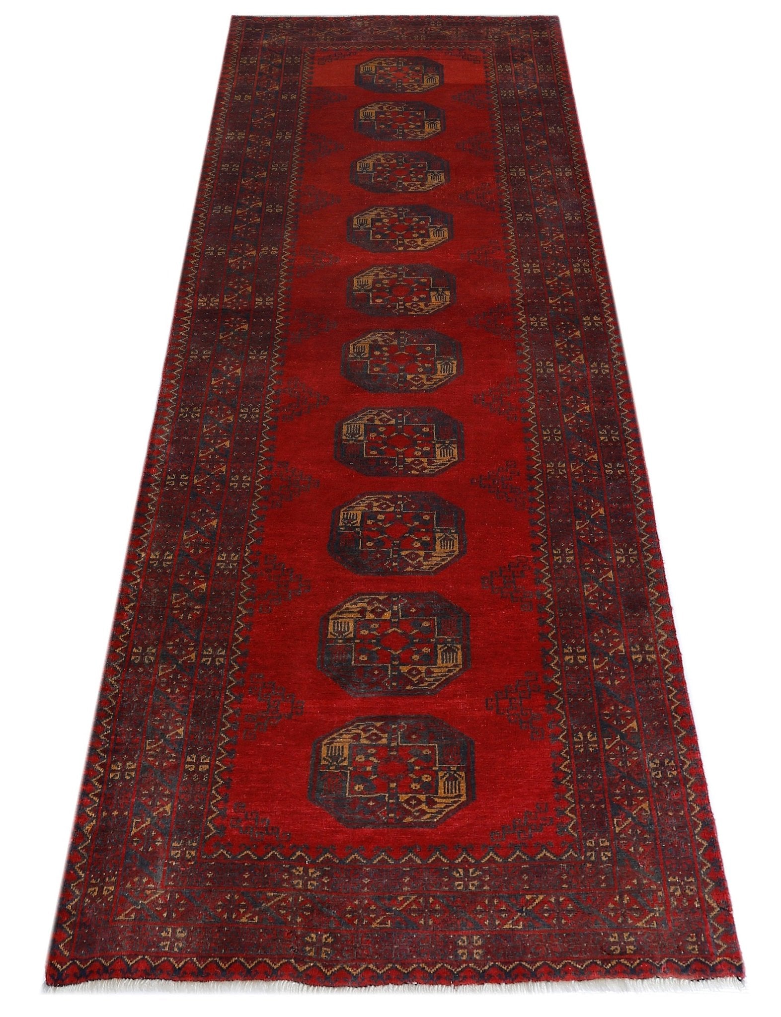 Handmade Vintage Afghan Turkmen Hallway Runner | 255 x 81 cm | 8'5" x 2'8" - Najaf Rugs & Textile