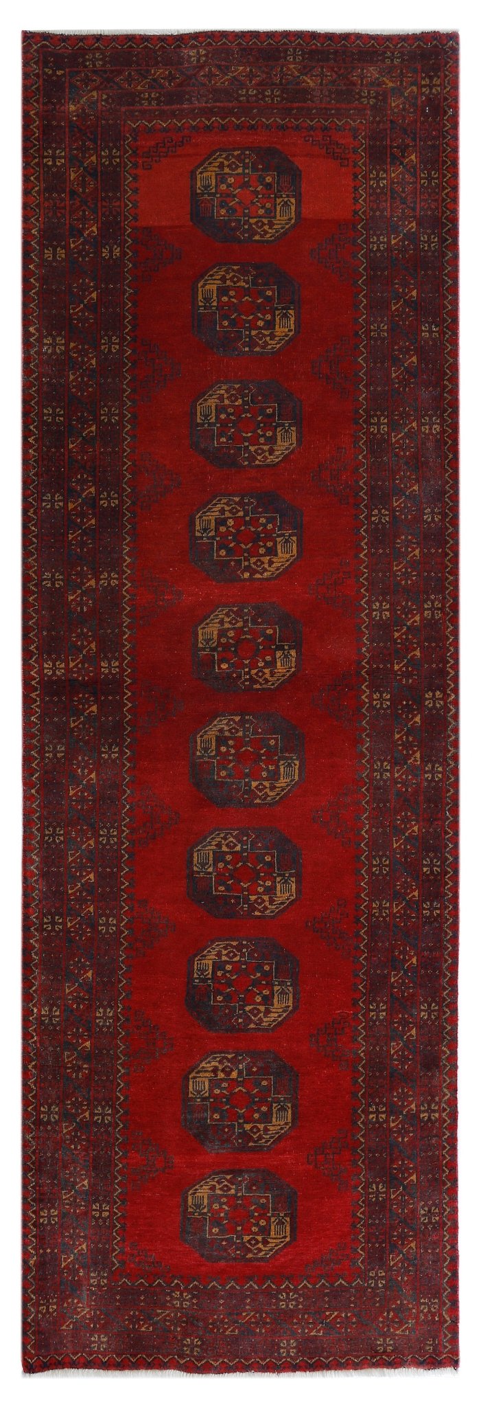 Handmade Vintage Afghan Turkmen Hallway Runner | 255 x 81 cm | 8'5" x 2'8" - Najaf Rugs & Textile