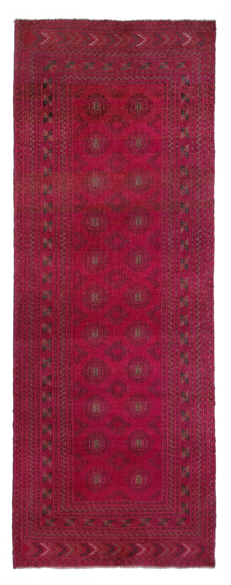 Handmade Vintage Afghan Turkmen Hallway Runner | 269 x 101 cm | 8’10" x 3'4" - Najaf Rugs & Textile