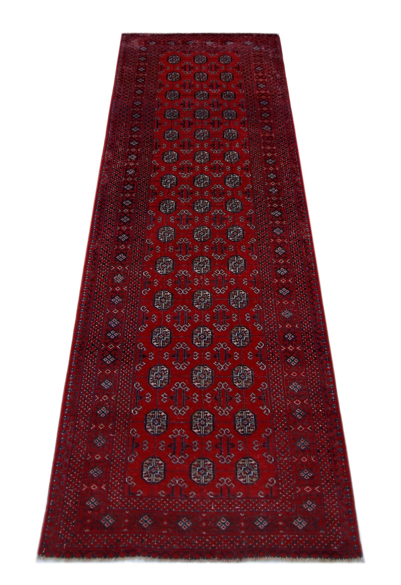 Handmade Vintage Afghan Turkmen Hallway Runner | 271 x 80 cm | 8’11" x 2'7" - Najaf Rugs & Textile