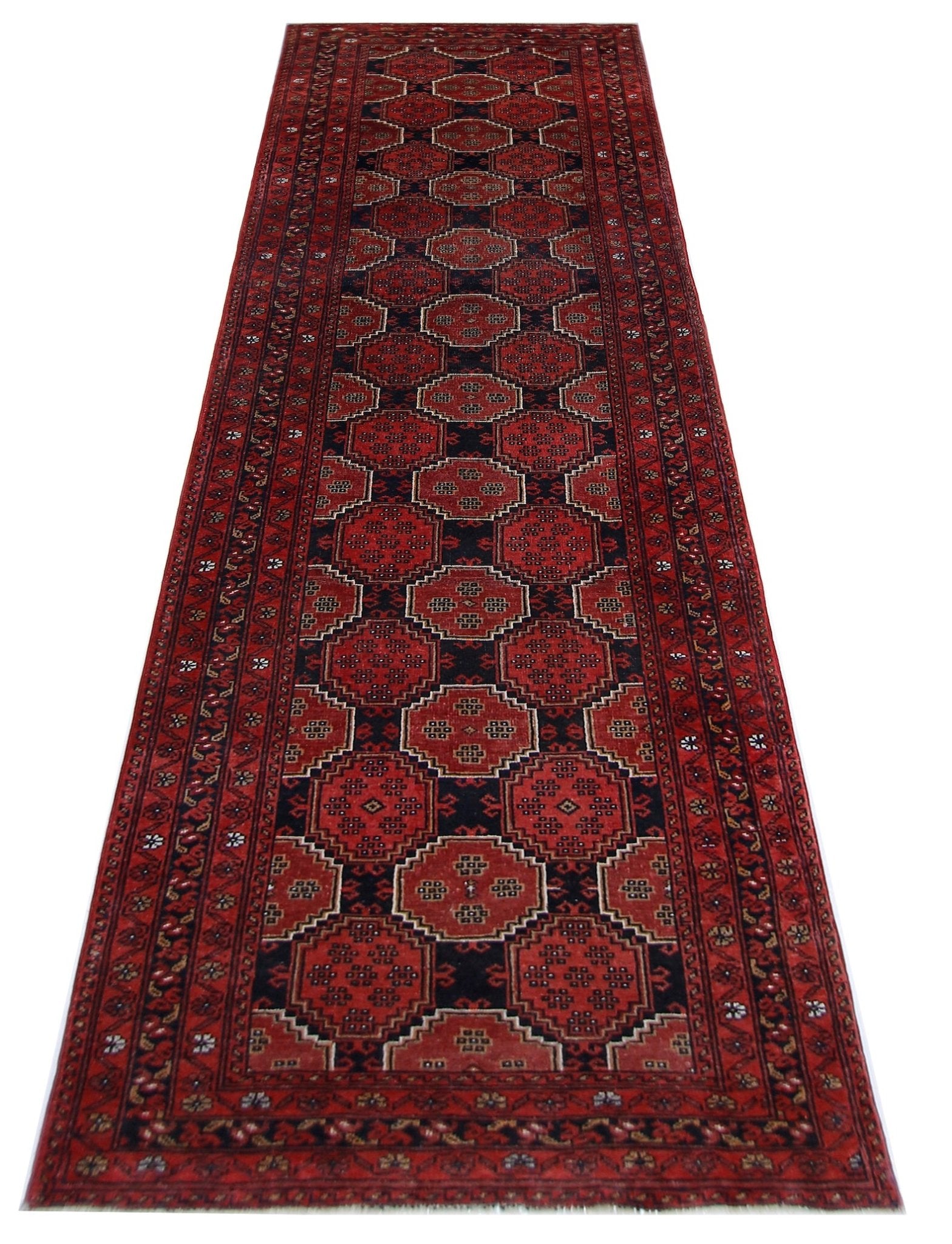 Handmade Vintage Afghan Turkmen Hallway Runner | 284 x 81 cm | 9’4" x 2'8" - Najaf Rugs & Textile