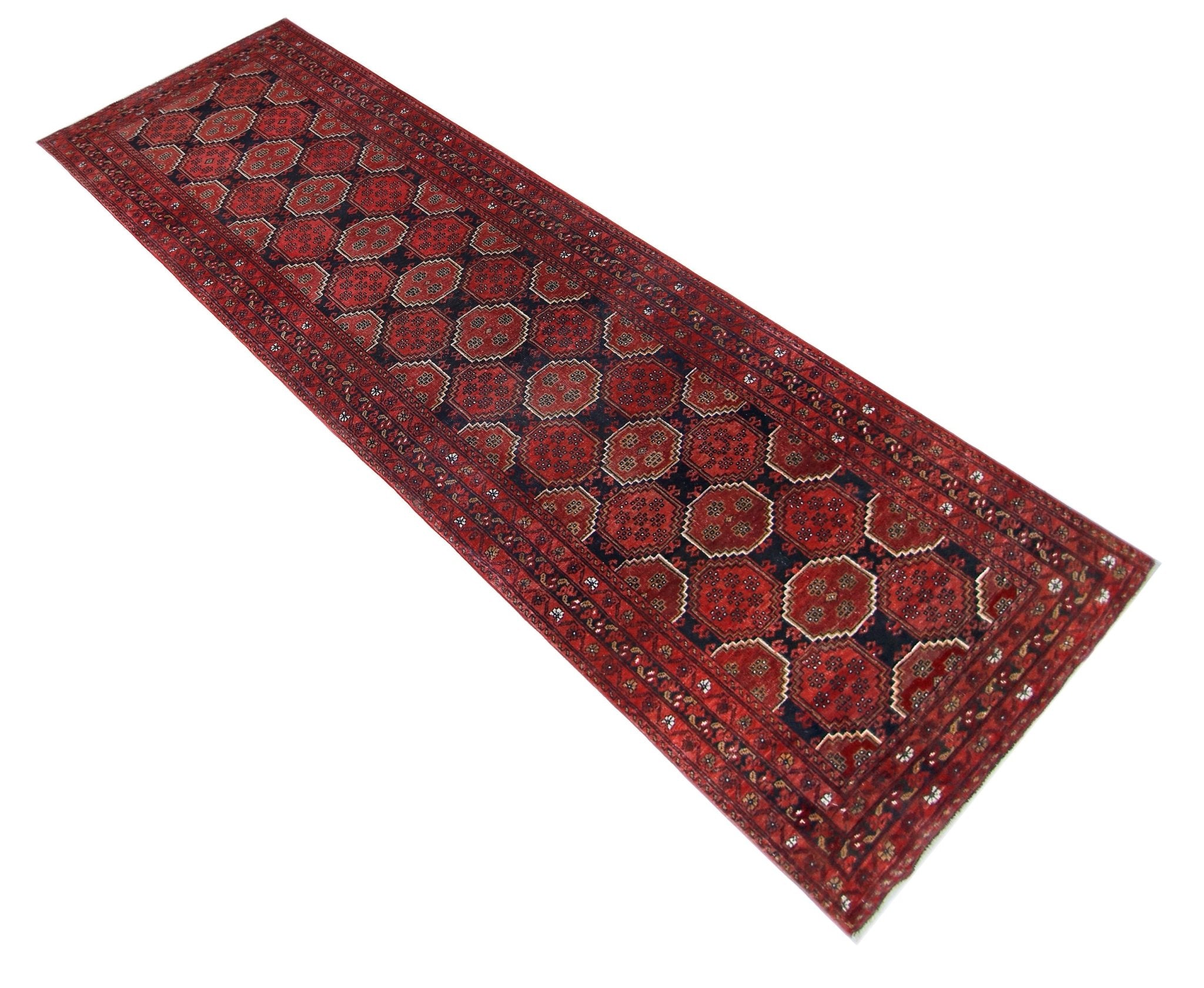 Handmade Vintage Afghan Turkmen Hallway Runner | 284 x 81 cm | 9’4" x 2'8" - Najaf Rugs & Textile