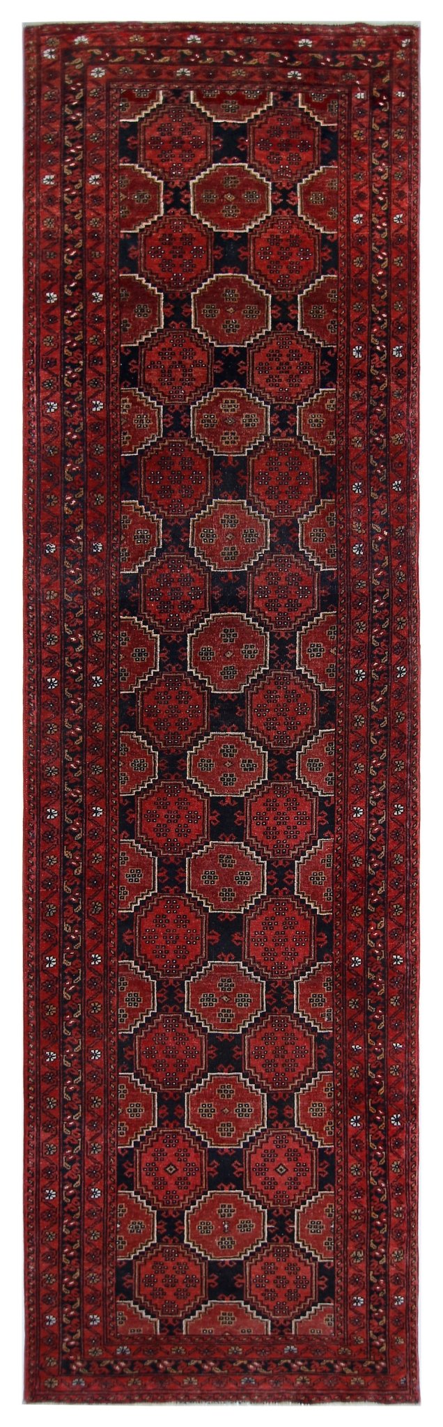 Handmade Vintage Afghan Turkmen Hallway Runner | 284 x 81 cm | 9’4" x 2'8" - Najaf Rugs & Textile