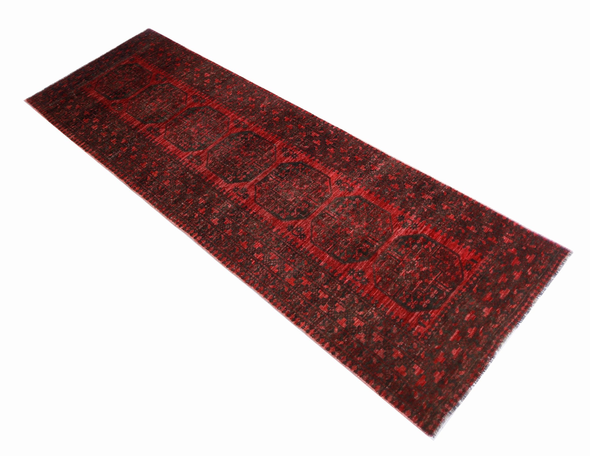 Handmade Vintage Afghan Turkmen Hallway Runner | 287 x 75 cm | 9’5” x 2'5" - Najaf Rugs & Textile