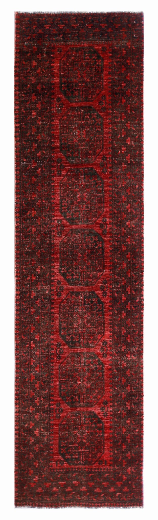 Handmade Vintage Afghan Turkmen Hallway Runner | 287 x 75 cm | 9’5” x 2'5" - Najaf Rugs & Textile