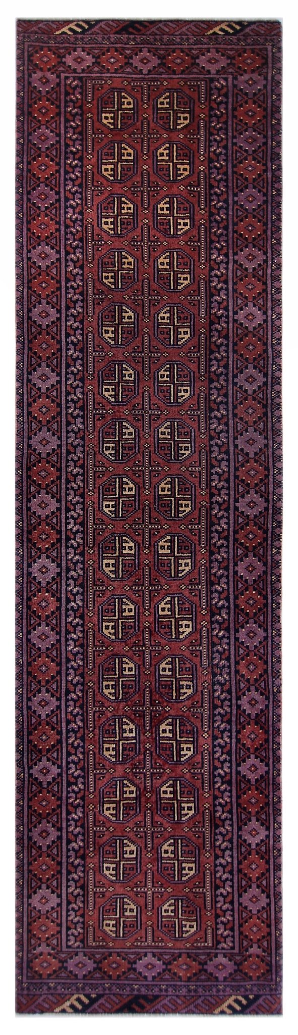 Handmade Vintage Afghan Turkmen Hallway Runner | 291 x 78 cm | 9’6" x 2'7" - Najaf Rugs & Textile