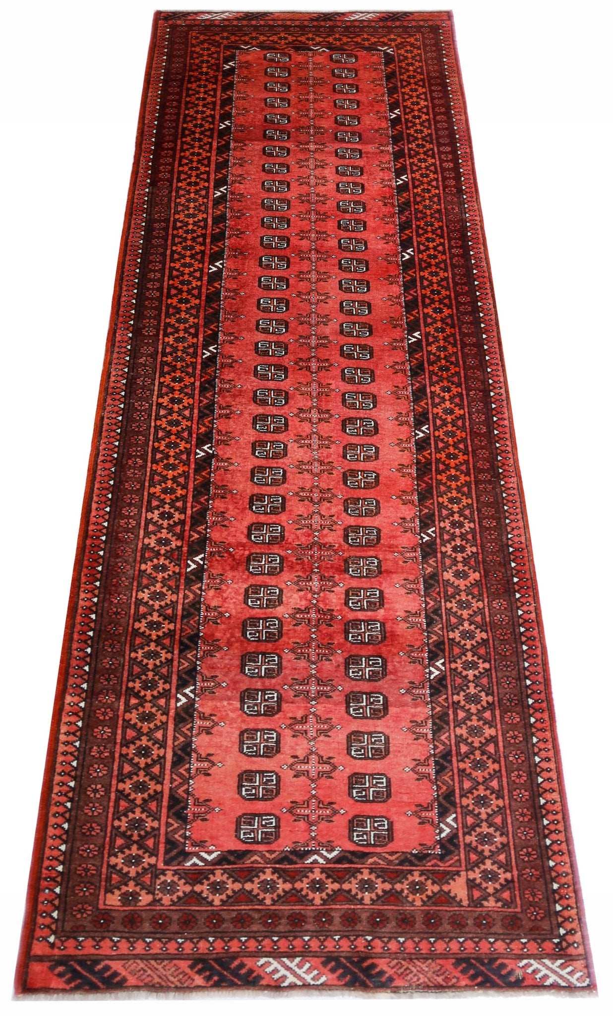 Handmade Vintage Afghan Turkmen Hallway Runner | 313 x 92 cm | 10’3” x 3' - Najaf Rugs & Textile