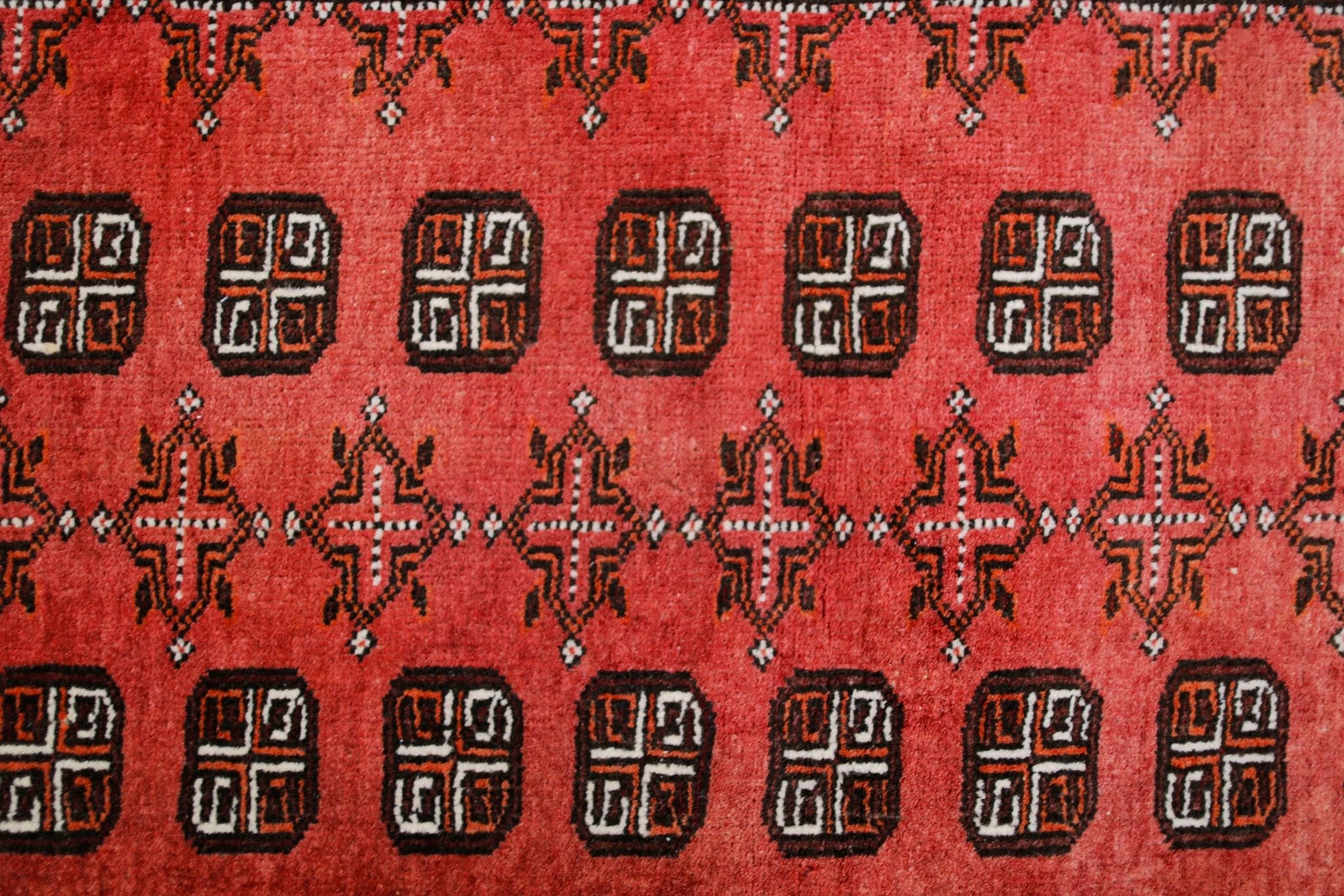 Handmade Vintage Afghan Turkmen Hallway Runner | 313 x 92 cm | 10’3” x 3' - Najaf Rugs & Textile