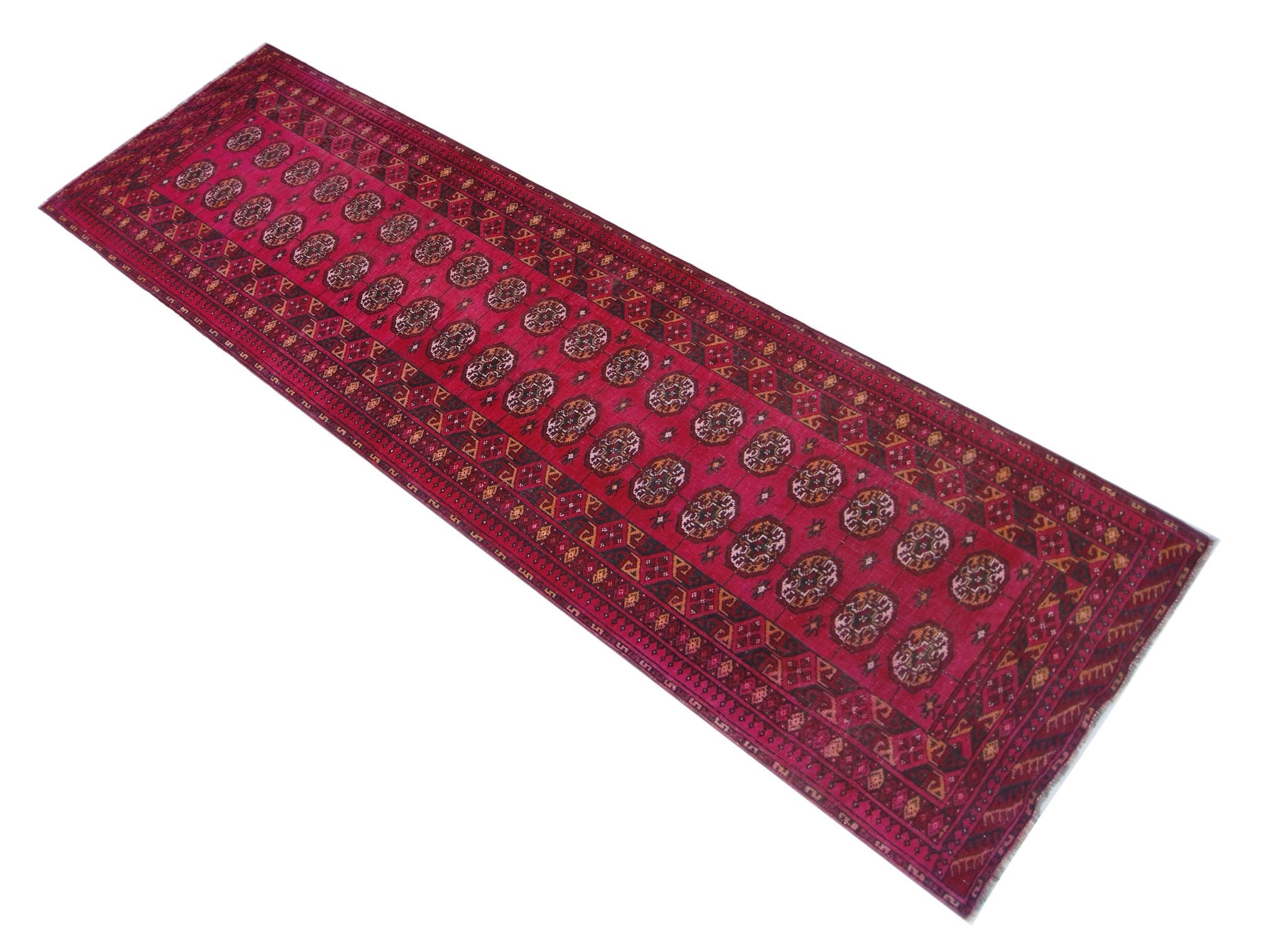 Handmade Vintage Afghan Turkmen Hallway Runner | 314 x 91 cm | 10’4" x 3' - Najaf Rugs & Textile