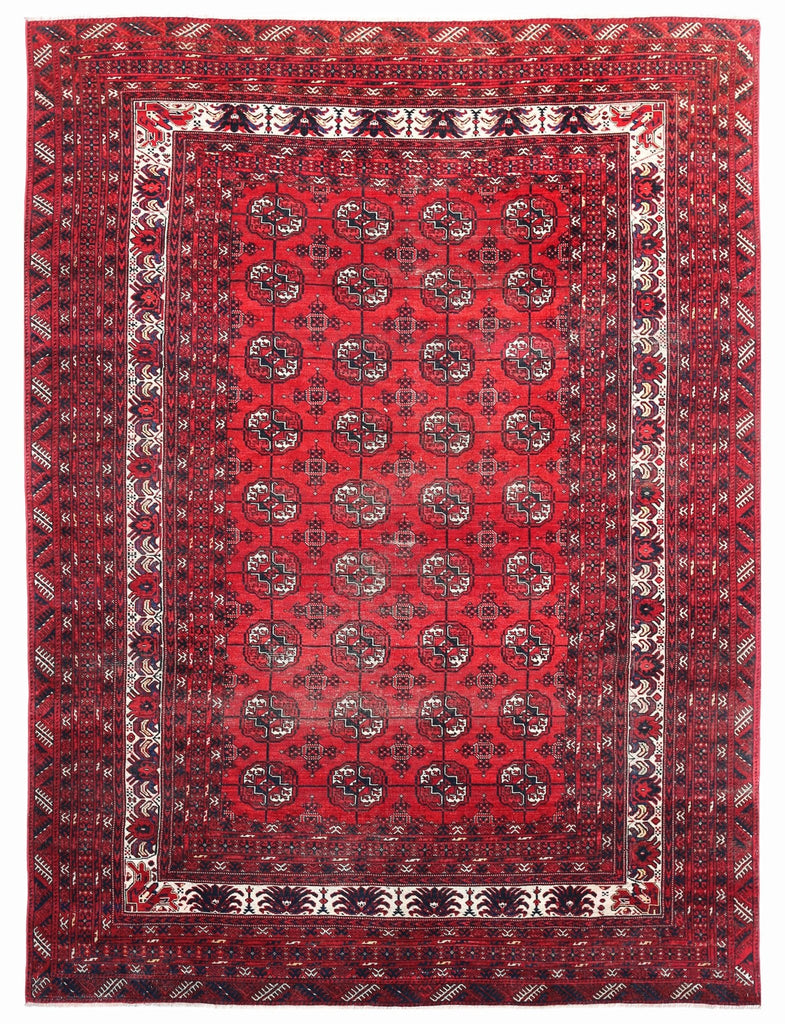 Handmade Vintage Afghan Turkmen Mowari Rug | 415 x 301 cm | 13'7" x 9'10" - Najaf Rugs & Textile