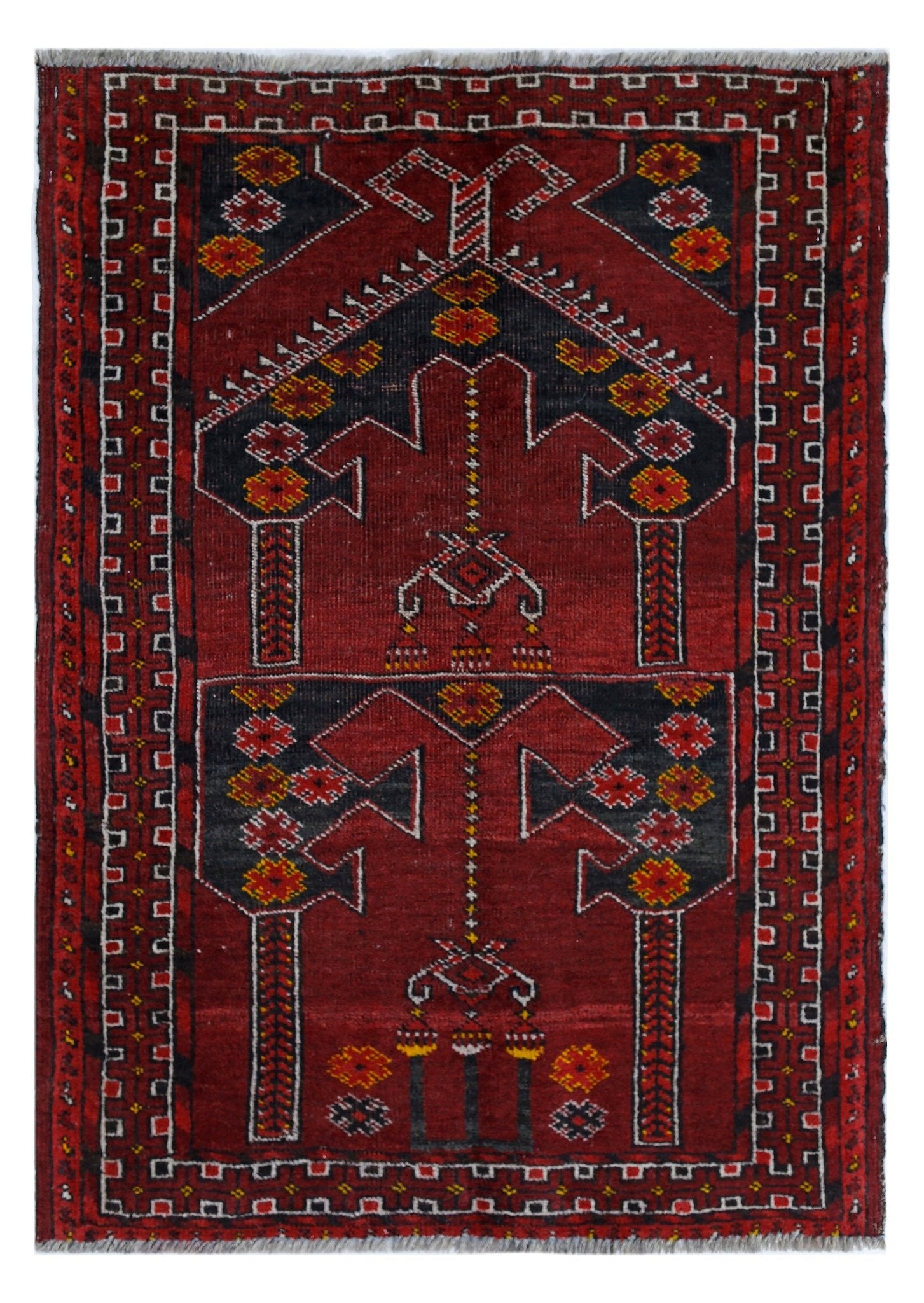 Handmade Vintage Afghan Turkmen Prayer Rug | 102 x 75 cm | 3'4" x 2'5" - Najaf Rugs & Textile