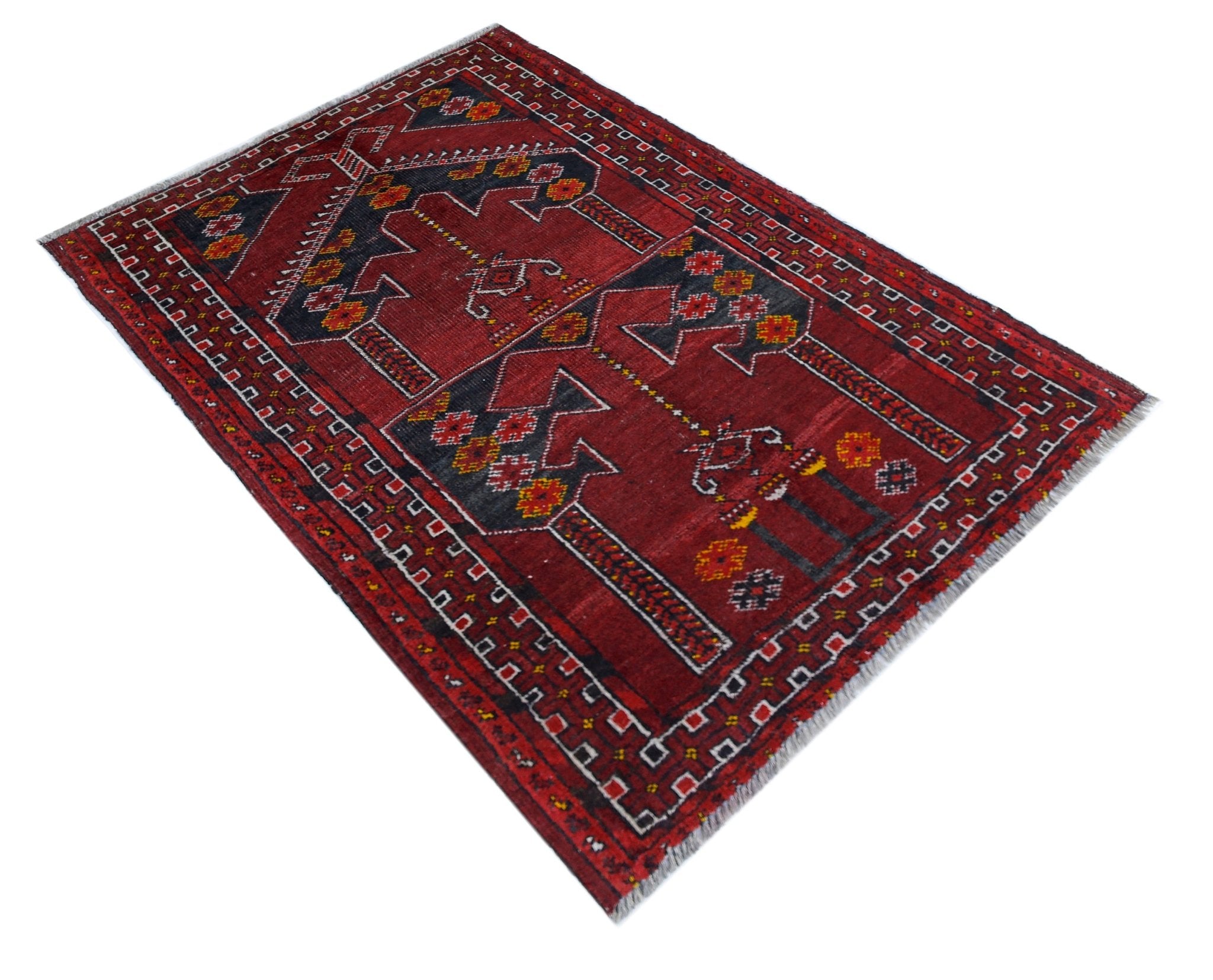 Handmade Vintage Afghan Turkmen Prayer Rug | 102 x 75 cm | 3'4" x 2'5" - Najaf Rugs & Textile