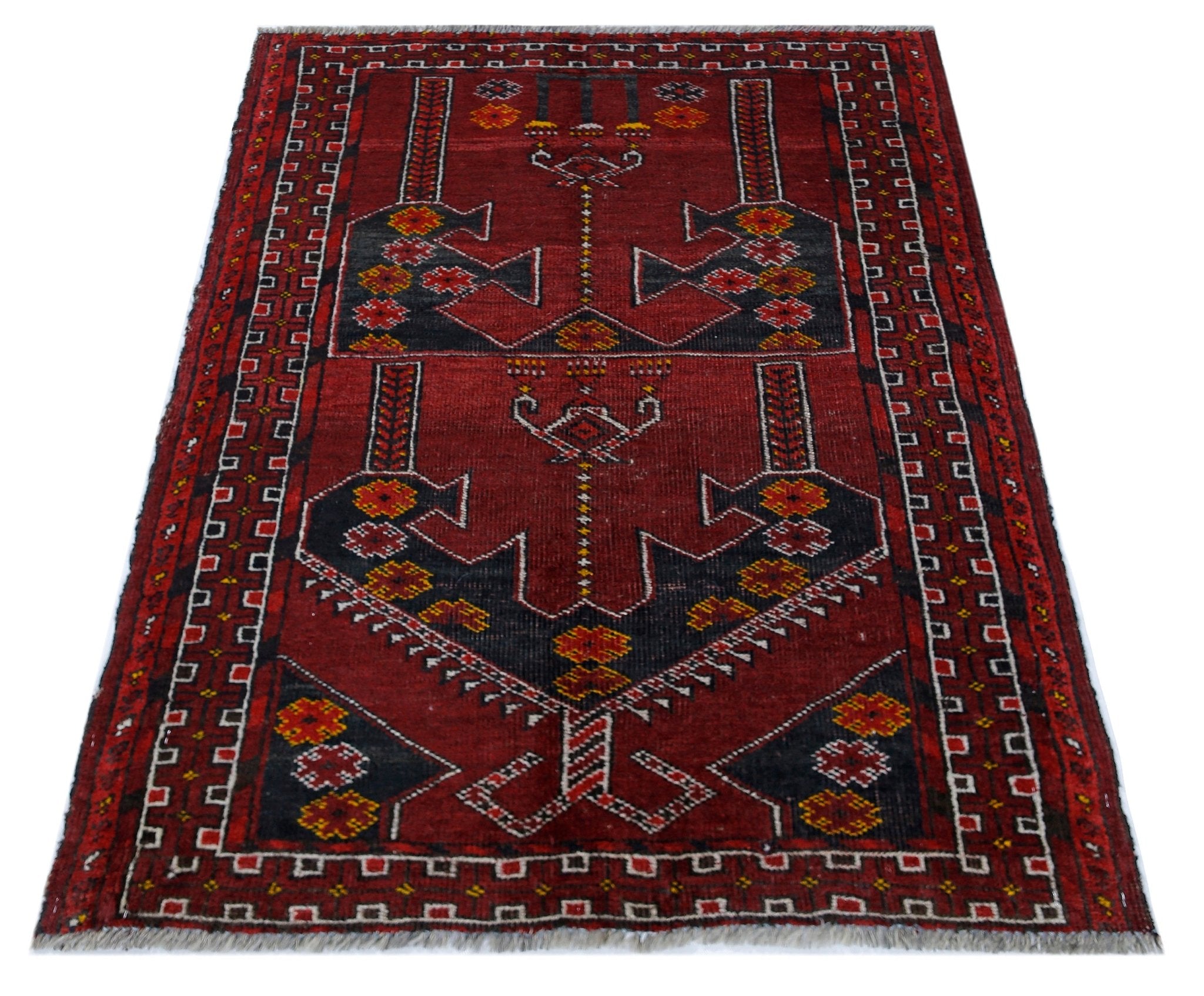 Handmade Vintage Afghan Turkmen Prayer Rug | 102 x 75 cm | 3'4" x 2'5" - Najaf Rugs & Textile
