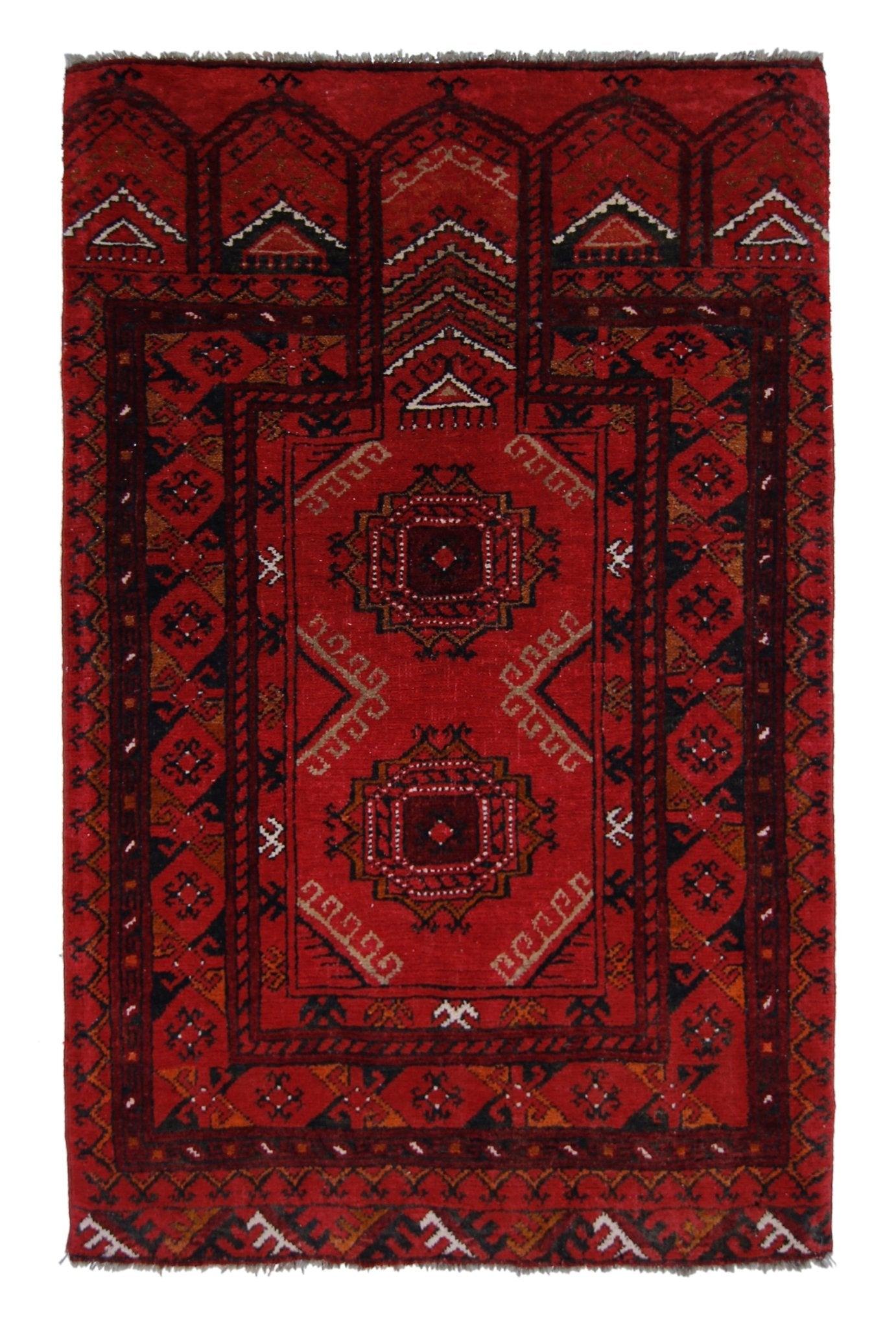 Handmade Vintage Afghan Turkmen Prayer Rug | 110 x 71 cm | 3'8" x 2'4" - Najaf Rugs & Textile