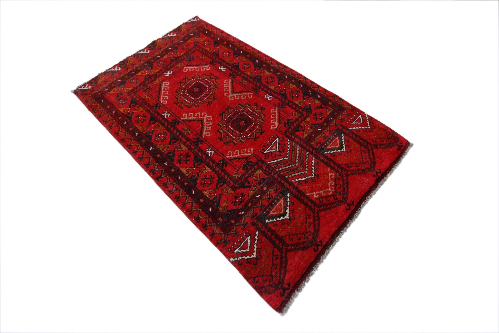 Handmade Vintage Afghan Turkmen Prayer Rug | 110 x 71 cm | 3'8" x 2'4" - Najaf Rugs & Textile