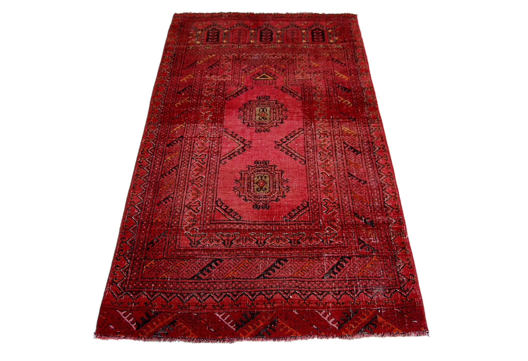 Handmade Vintage Afghan Turkmen Prayer Rug | 116 x 75 cm | 3'10" x 2'5" - Najaf Rugs & Textile