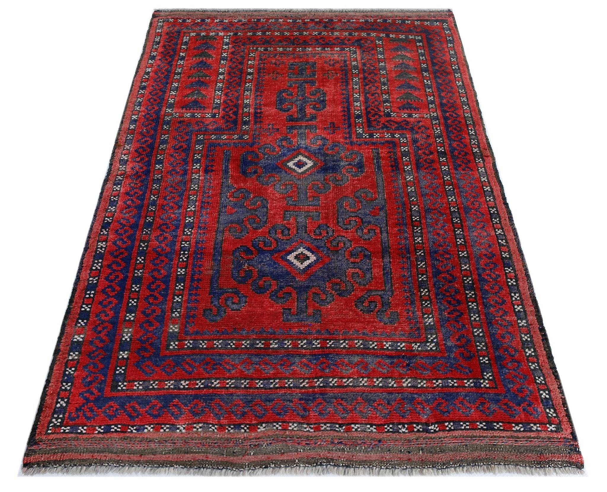 Handmade Vintage Afghan Turkmen Prayer Rug | 120 x 80 cm | 3'11" x 2'8" - Najaf Rugs & Textile