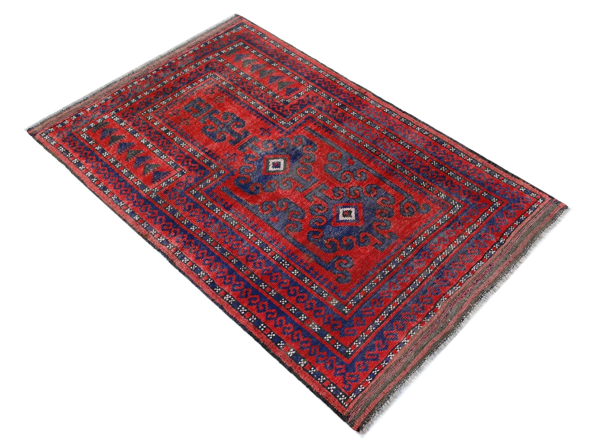 Handmade Vintage Afghan Turkmen Prayer Rug | 120 x 80 cm | 3'11" x 2'8" - Najaf Rugs & Textile