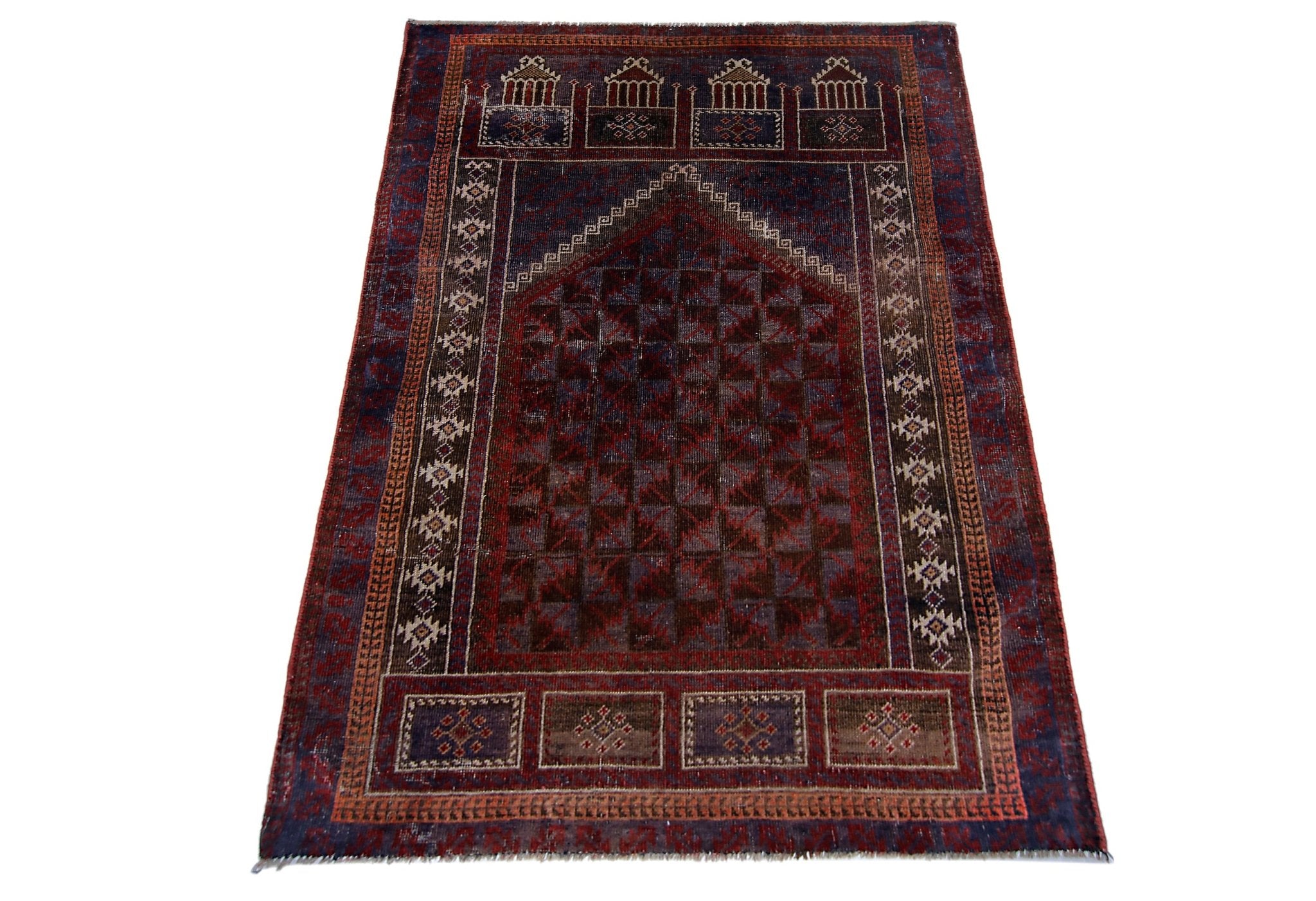 Handmade Vintage Afghan Turkmen Prayer Rug | 128 x 82 cm | 4'3" x 2'8" - Najaf Rugs & Textile
