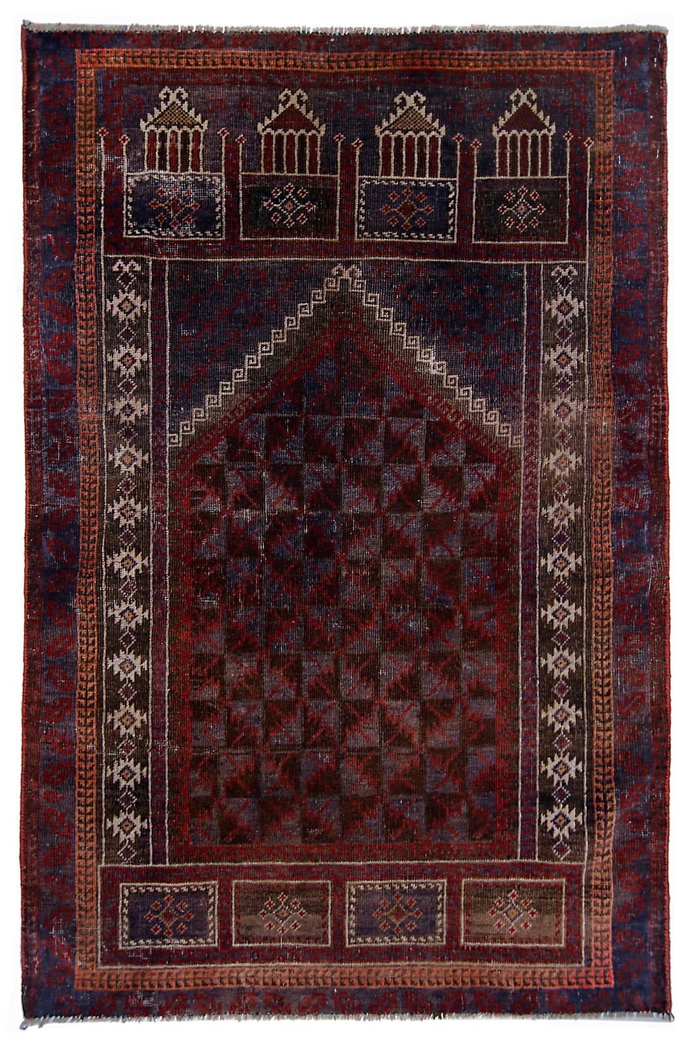 Handmade Vintage Afghan Turkmen Prayer Rug | 128 x 82 cm | 4'3" x 2'8" - Najaf Rugs & Textile