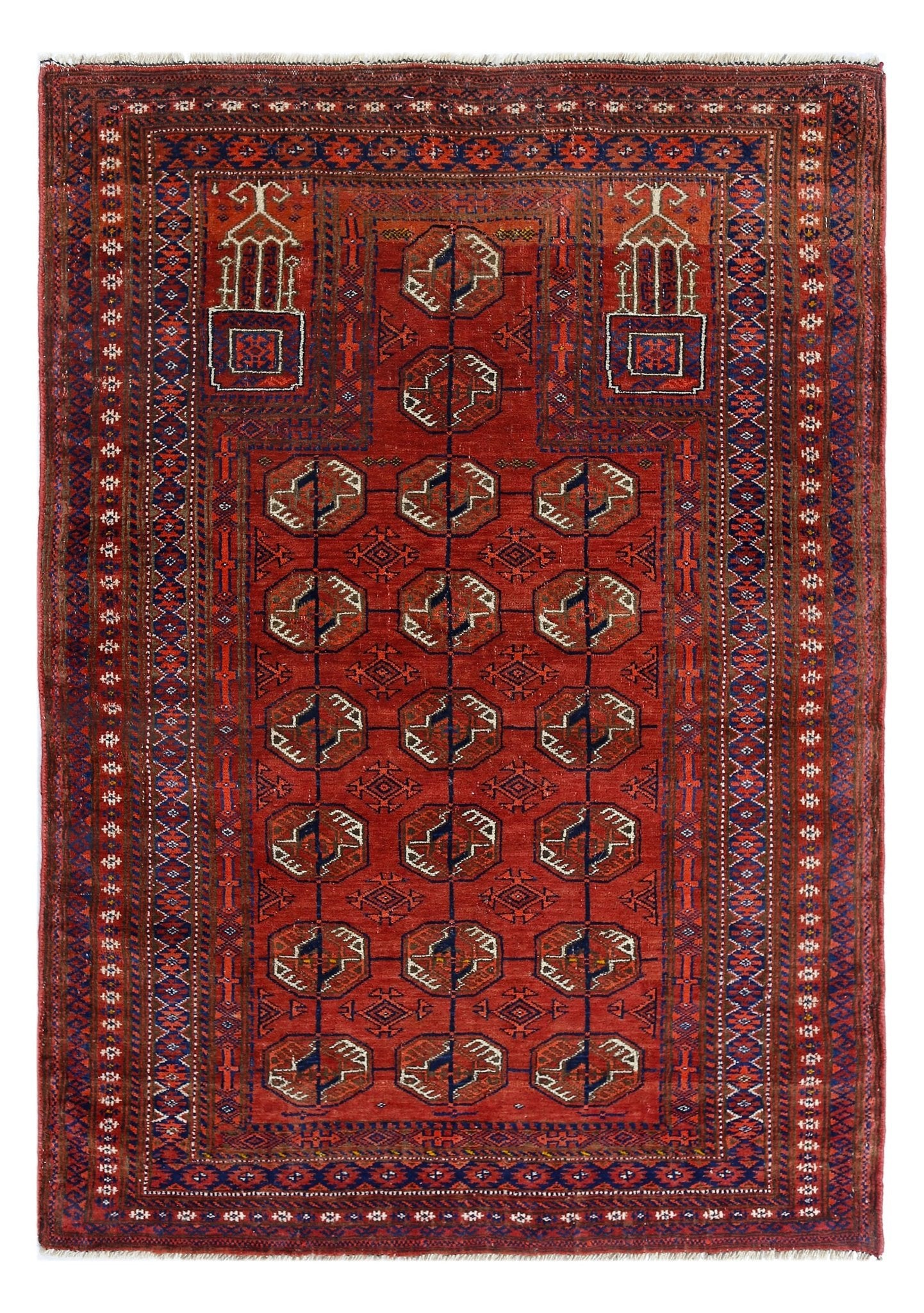 Handmade Vintage Afghan Turkmen Prayer Rug | 128 x 91 cm | 4'2" x 3' - Najaf Rugs & Textile