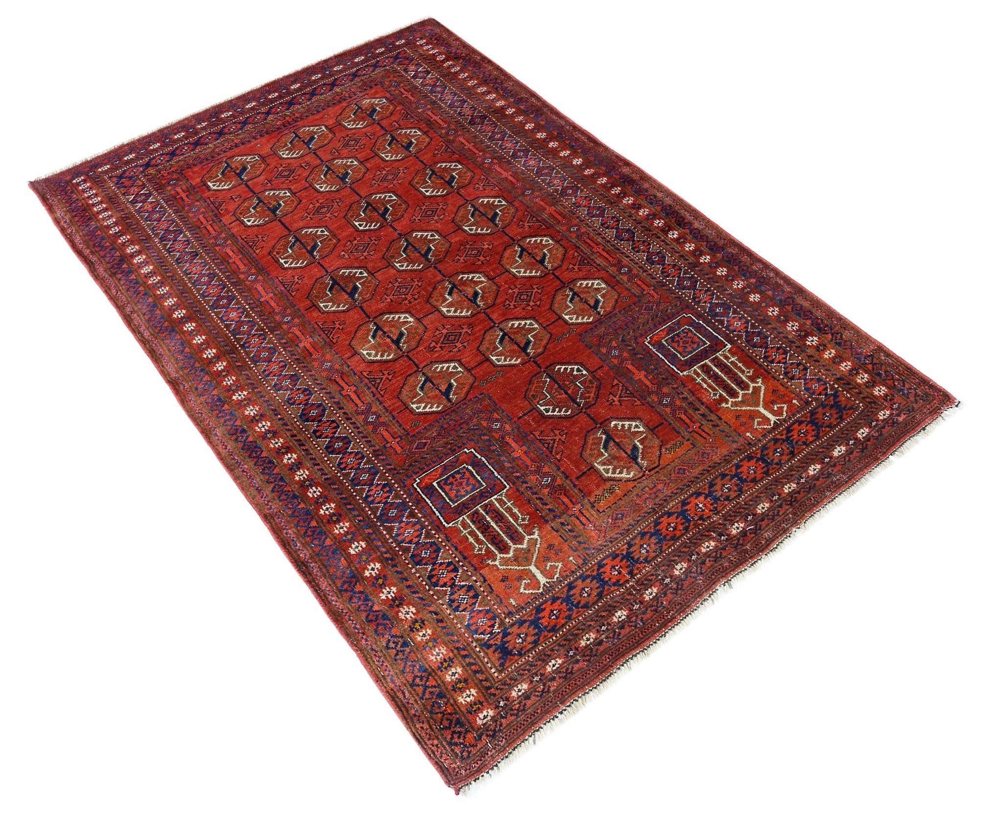 Handmade Vintage Afghan Turkmen Prayer Rug | 128 x 91 cm | 4'2" x 3' - Najaf Rugs & Textile