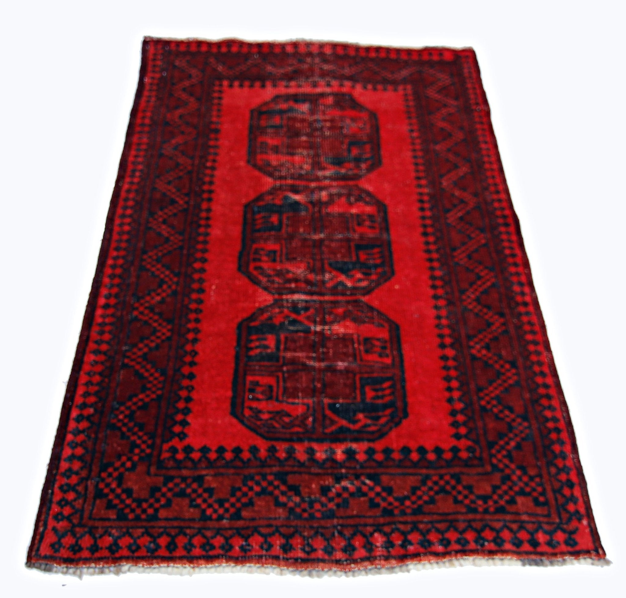 Handmade Vintage Afghan Turkmen Rug | 113 x 80 cm | 3'8" x 2'7" - Najaf Rugs & Textile