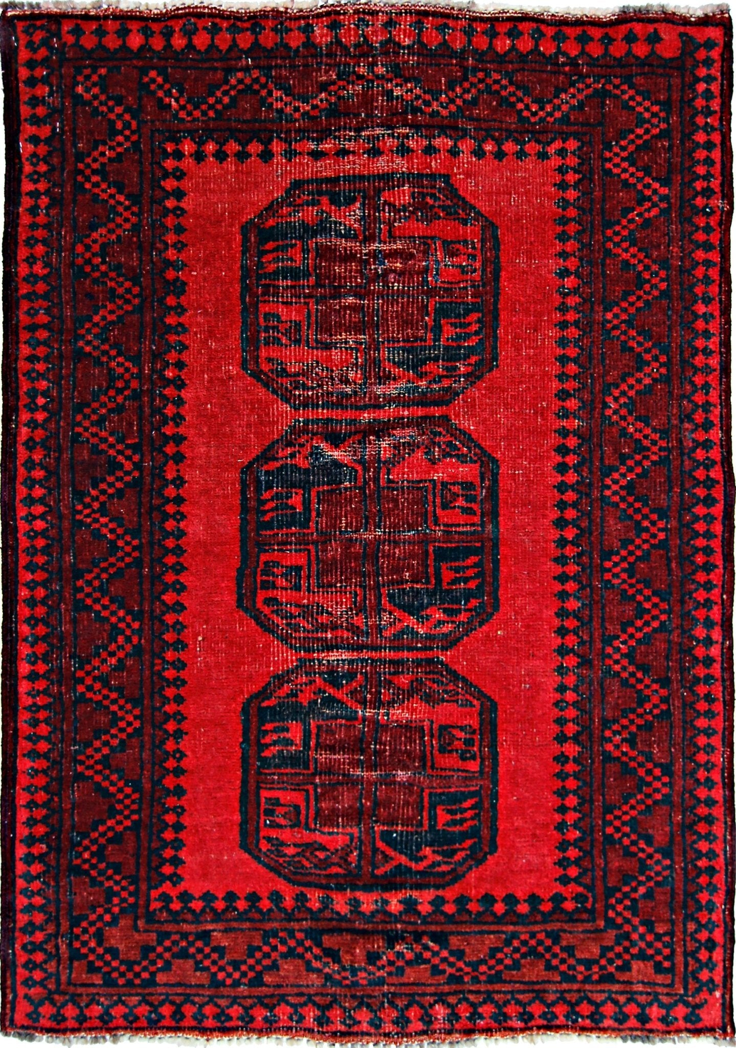 Handmade Vintage Afghan Turkmen Rug | 113 x 80 cm | 3'8" x 2'7" - Najaf Rugs & Textile