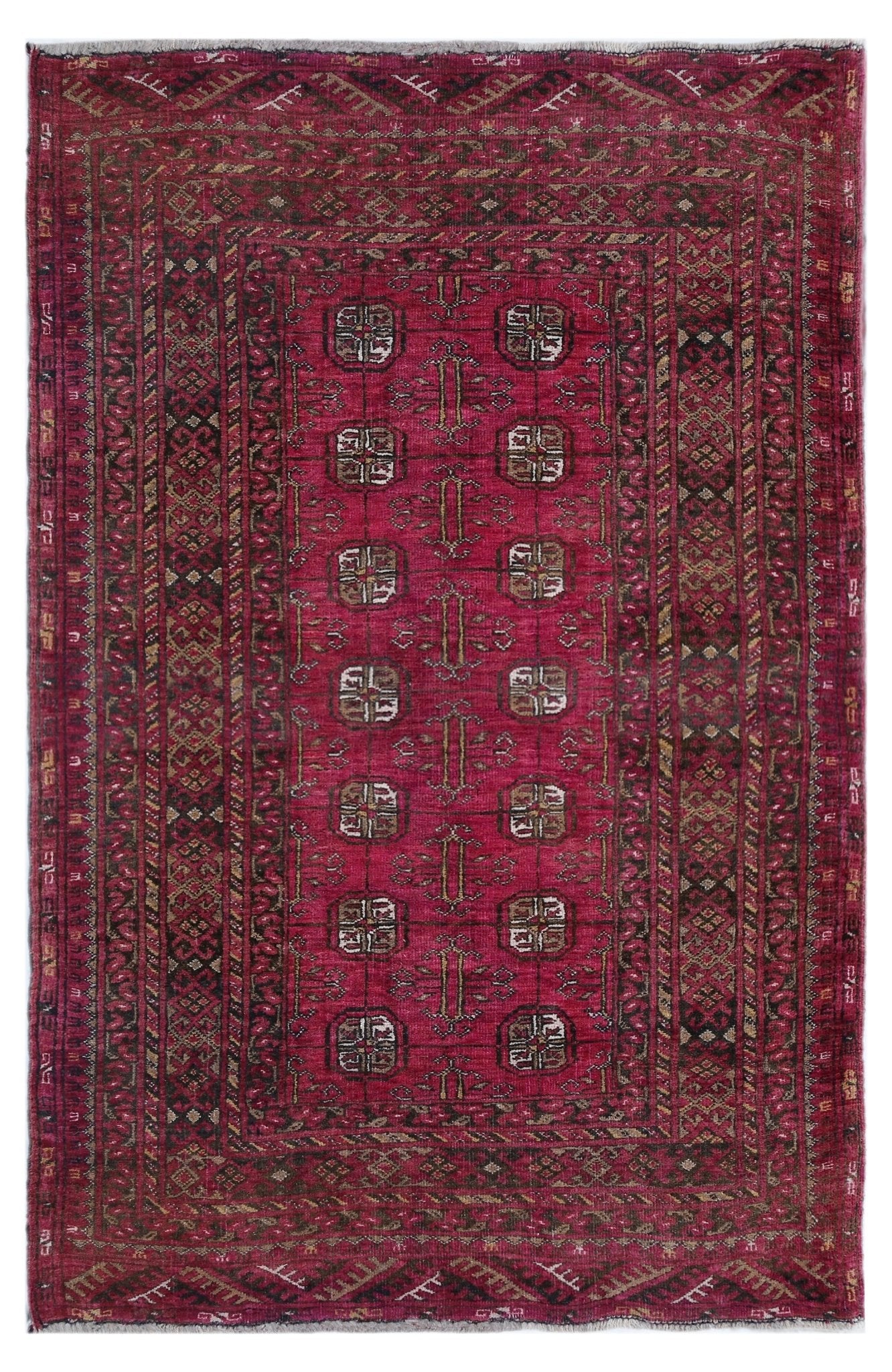 Handmade Vintage Afghan Turkmen Rug | 116 x 78 cm | 3'10" x 2'7" - Najaf Rugs & Textile