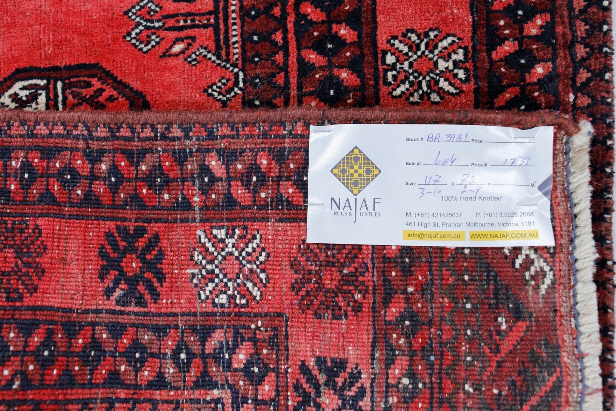 Handmade Vintage Afghan Turkmen Rug | 117 x 72 cm | 3'10" x 2'4" - Najaf Rugs & Textile