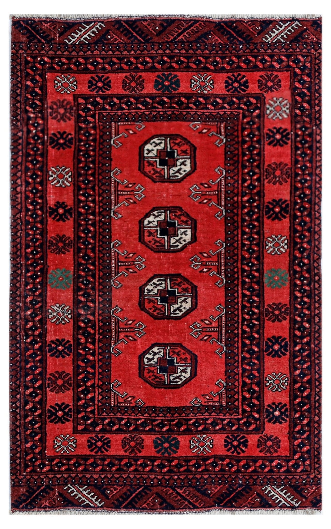 Handmade Vintage Afghan Turkmen Rug | 117 x 72 cm | 3'10" x 2'4" - Najaf Rugs & Textile