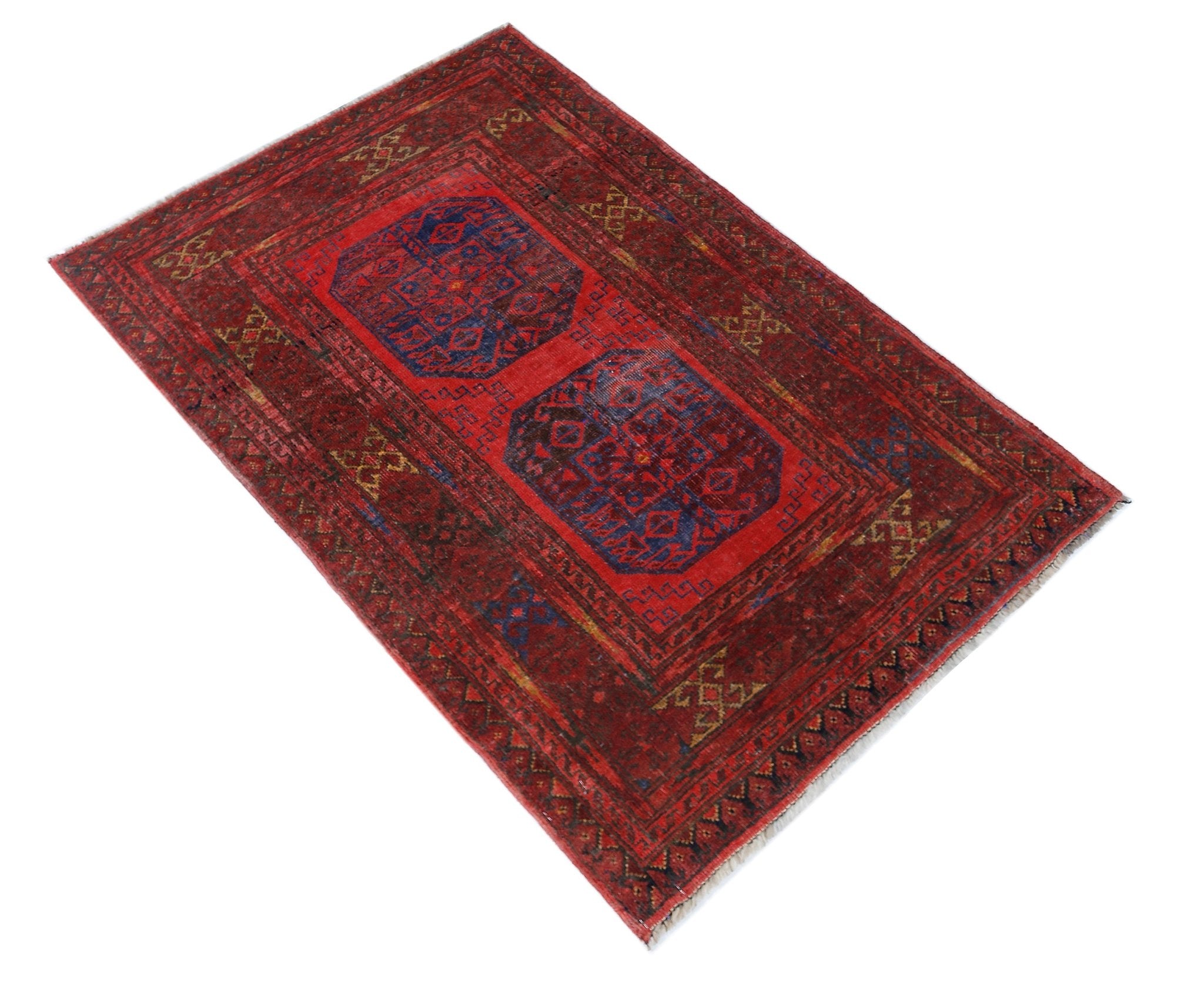 Handmade Vintage Afghan Turkmen Rug | 117 x 77 cm | 3'10" x 2'6" - Najaf Rugs & Textile