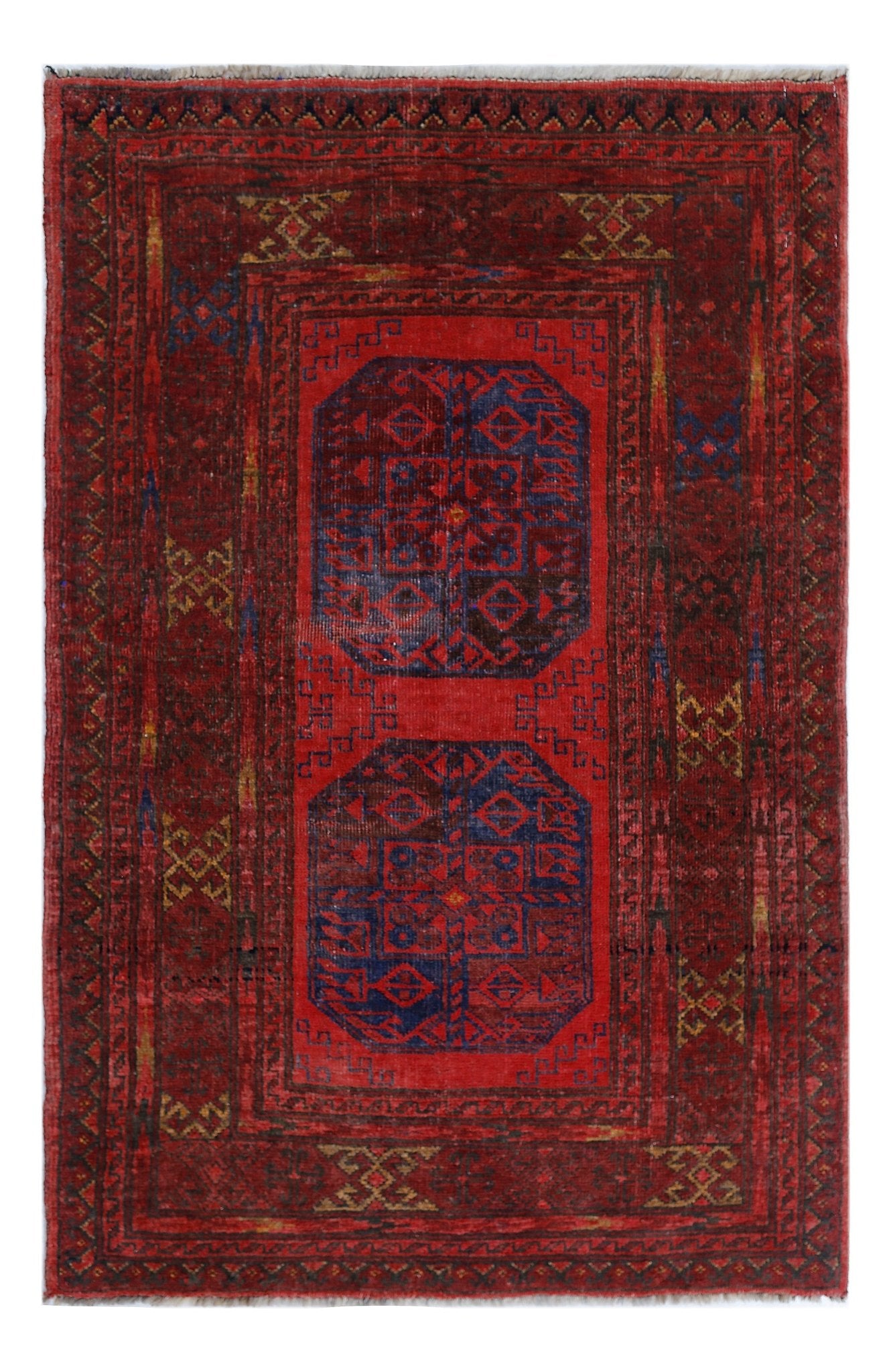Handmade Vintage Afghan Turkmen Rug | 117 x 77 cm | 3'10" x 2'6" - Najaf Rugs & Textile