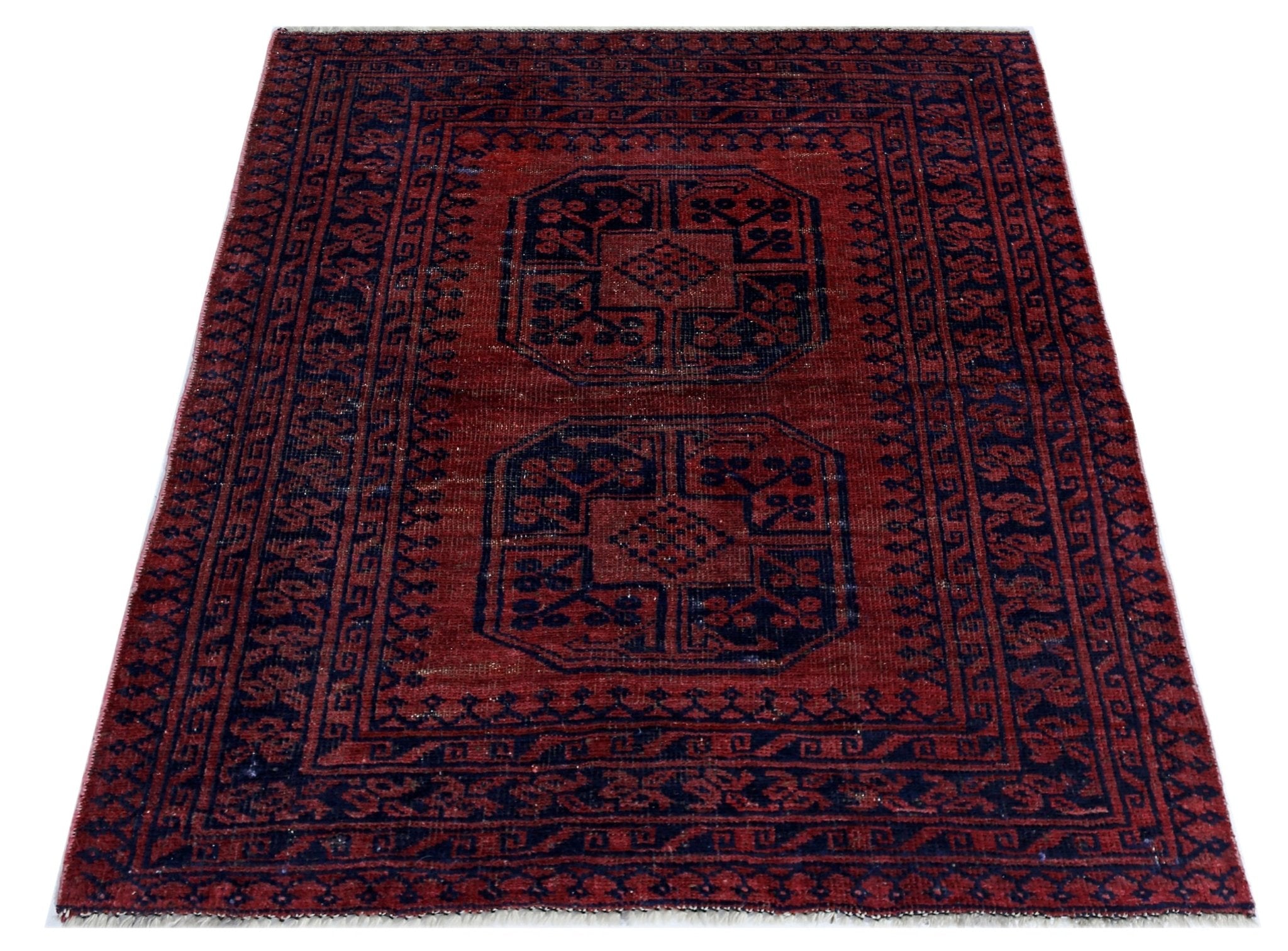 Handmade Vintage Afghan Turkmen Rug | 117 x 96 cm | 3'10" x 3'2" - Najaf Rugs & Textile