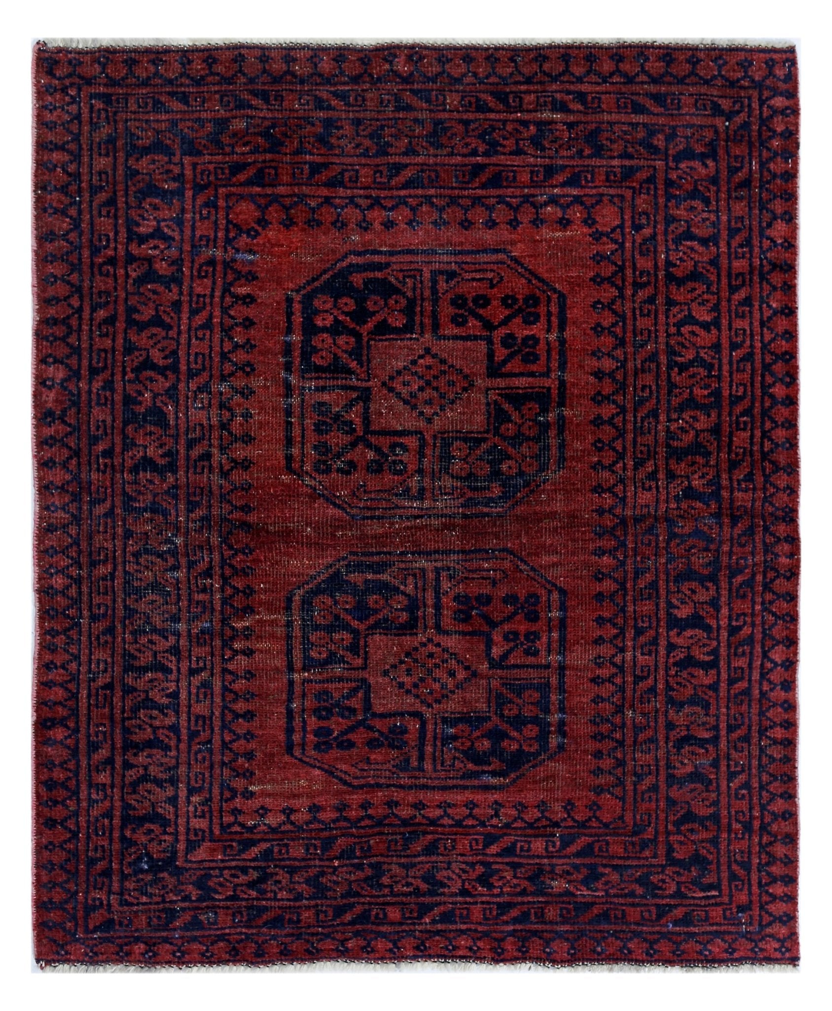 Handmade Vintage Afghan Turkmen Rug | 117 x 96 cm | 3'10" x 3'2" - Najaf Rugs & Textile