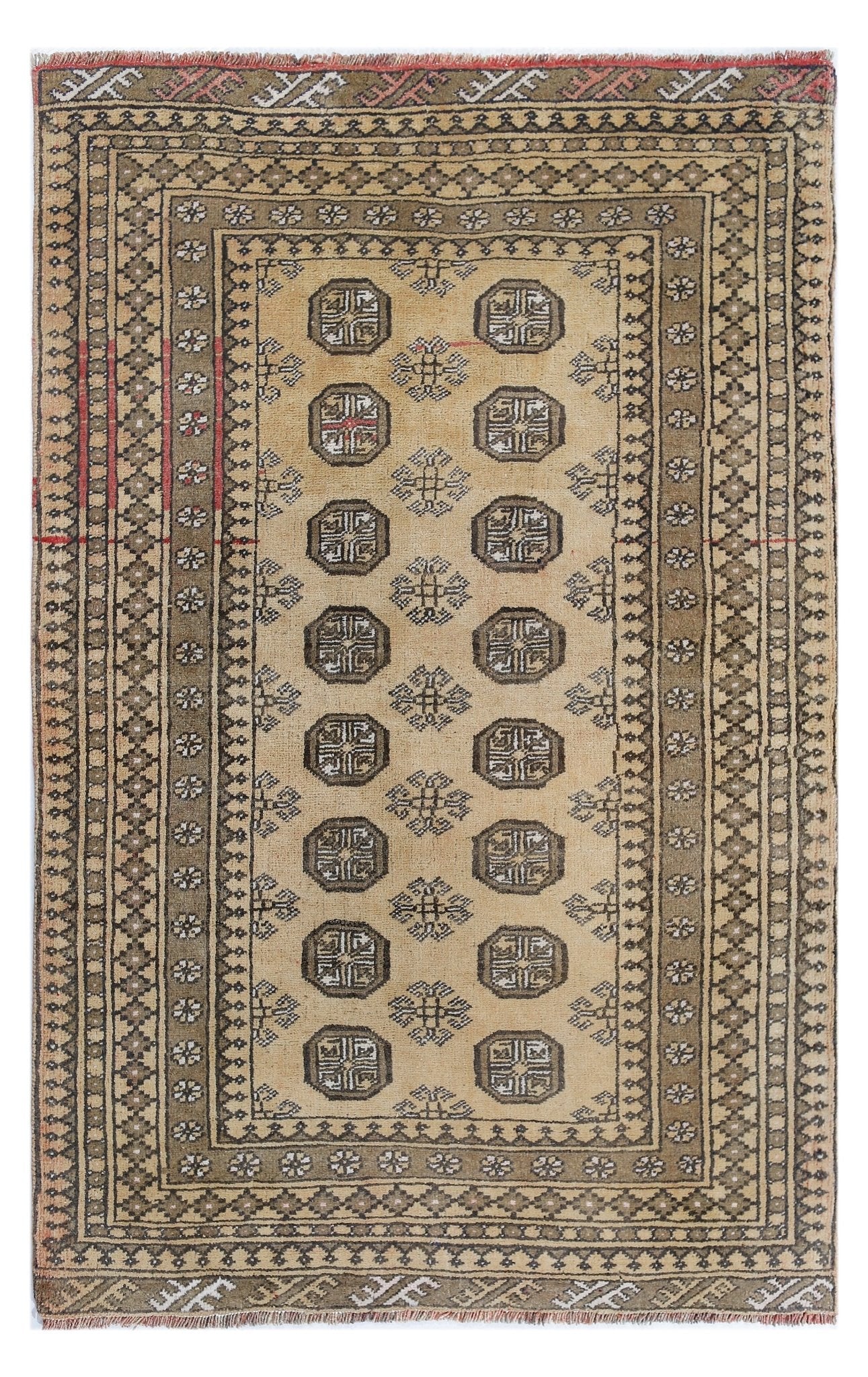 Handmade Vintage Afghan Turkmen Rug | 122 x 80 cm | 4' x 2'8" - Najaf Rugs & Textile