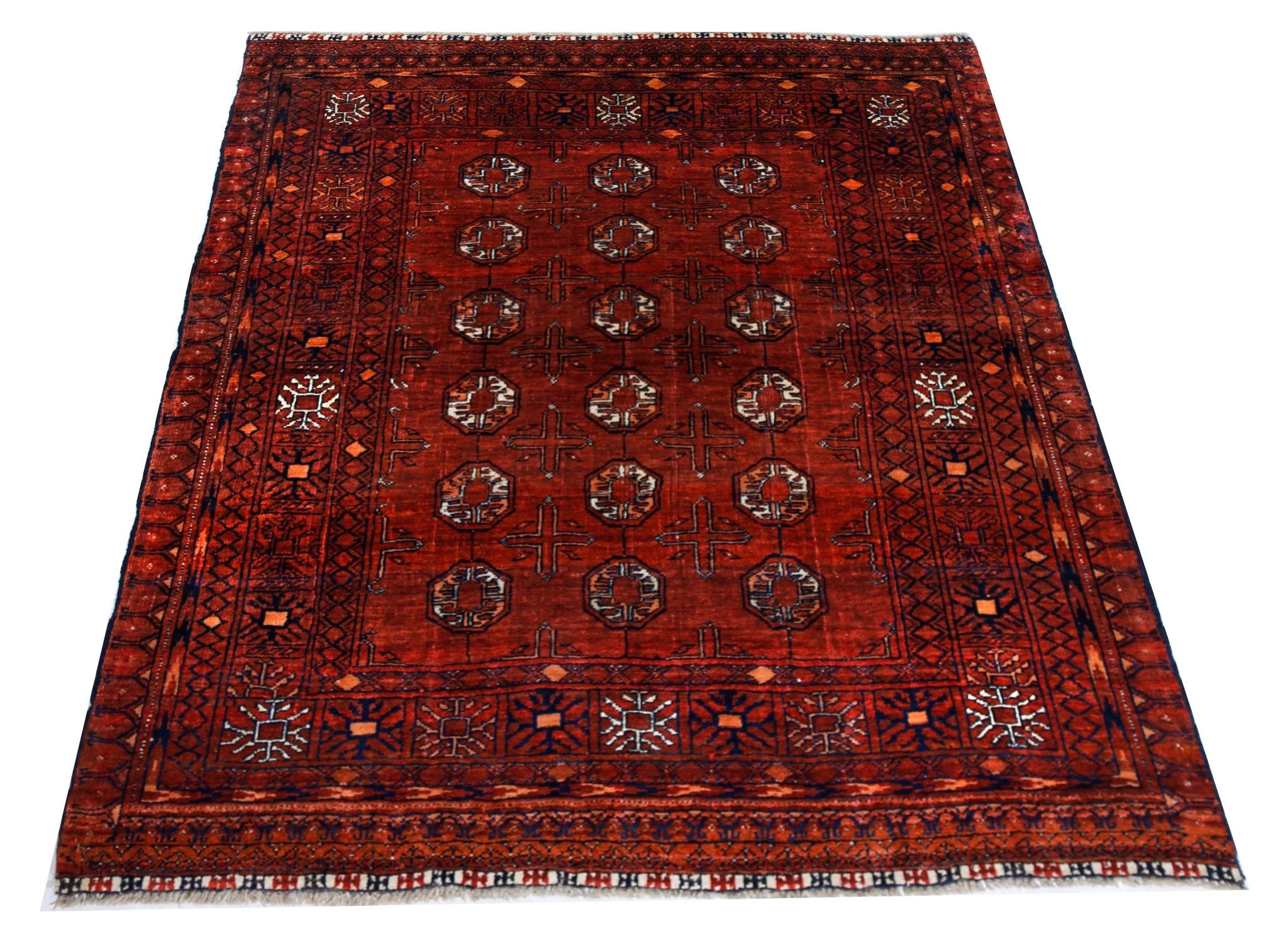 Handmade Vintage Afghan Turkmen Rug | 128 x 106 cm | 4'2" x 3'6" - Najaf Rugs & Textile