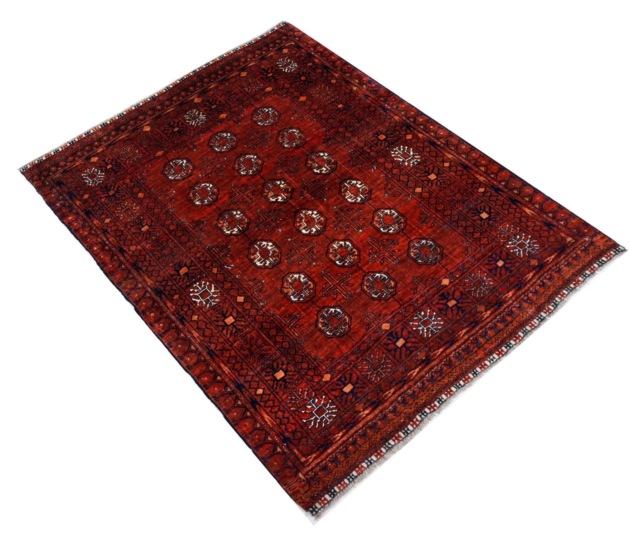 Handmade Vintage Afghan Turkmen Rug | 128 x 106 cm | 4'2" x 3'6" - Najaf Rugs & Textile