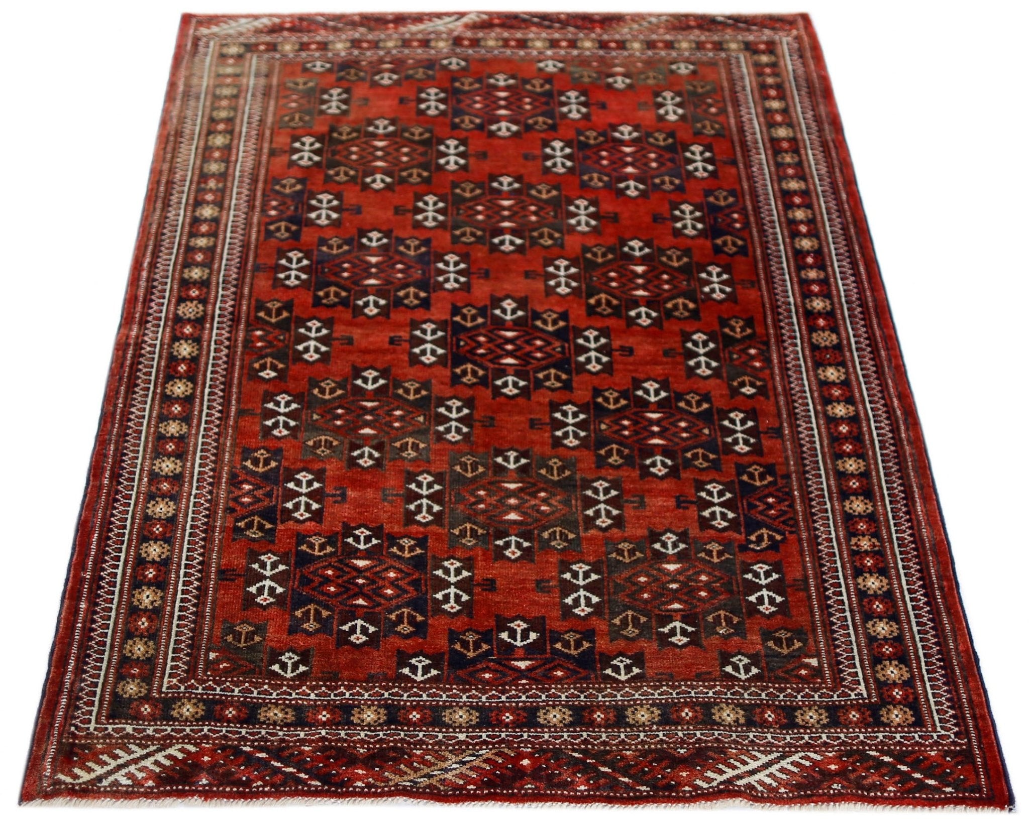 Handmade Vintage Afghan Turkmen Rug | 135 x 108 cm | 4'5" x 3'7" - Najaf Rugs & Textile