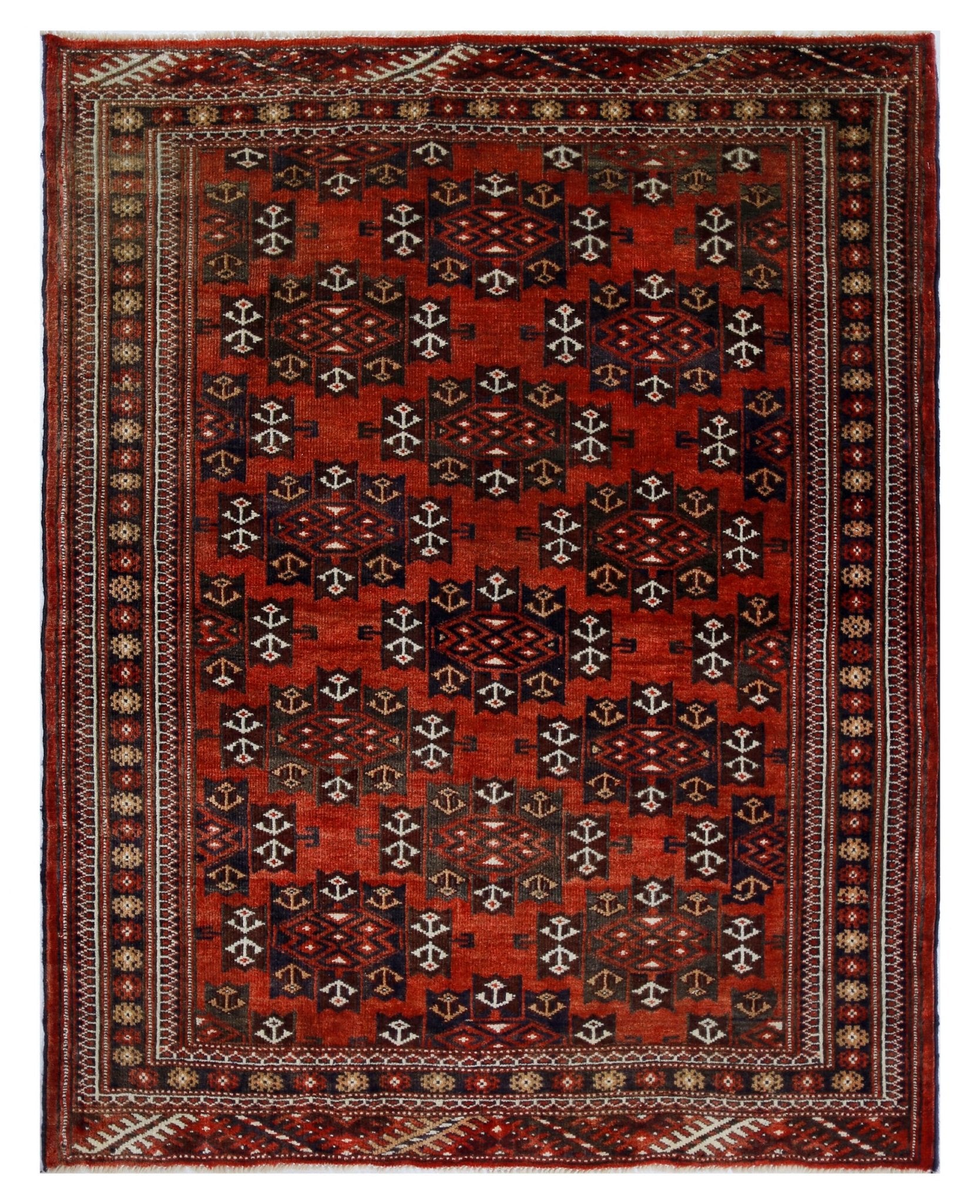 Handmade Vintage Afghan Turkmen Rug | 135 x 108 cm | 4'5" x 3'7" - Najaf Rugs & Textile