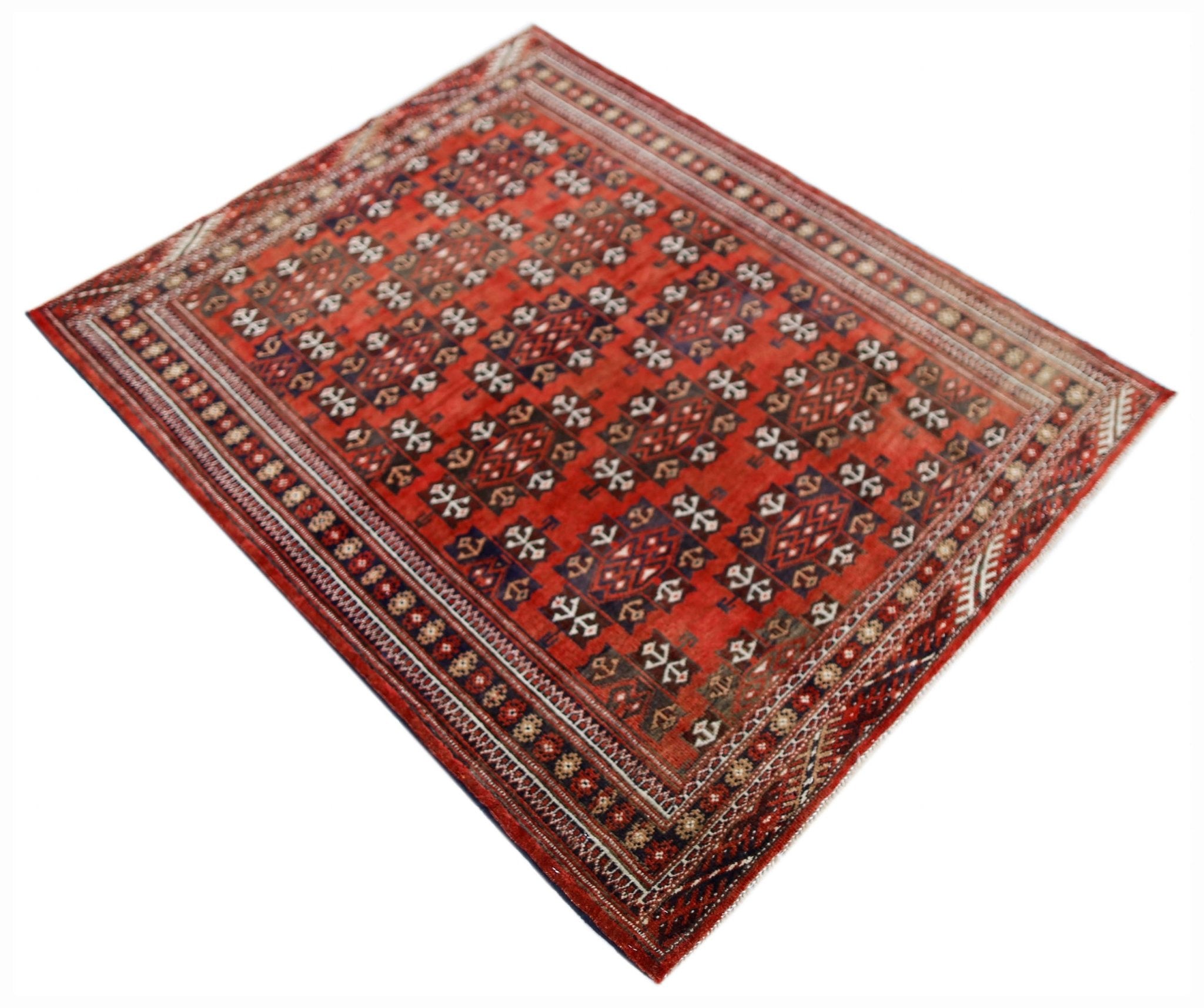 Handmade Vintage Afghan Turkmen Rug | 135 x 108 cm | 4'5" x 3'7" - Najaf Rugs & Textile