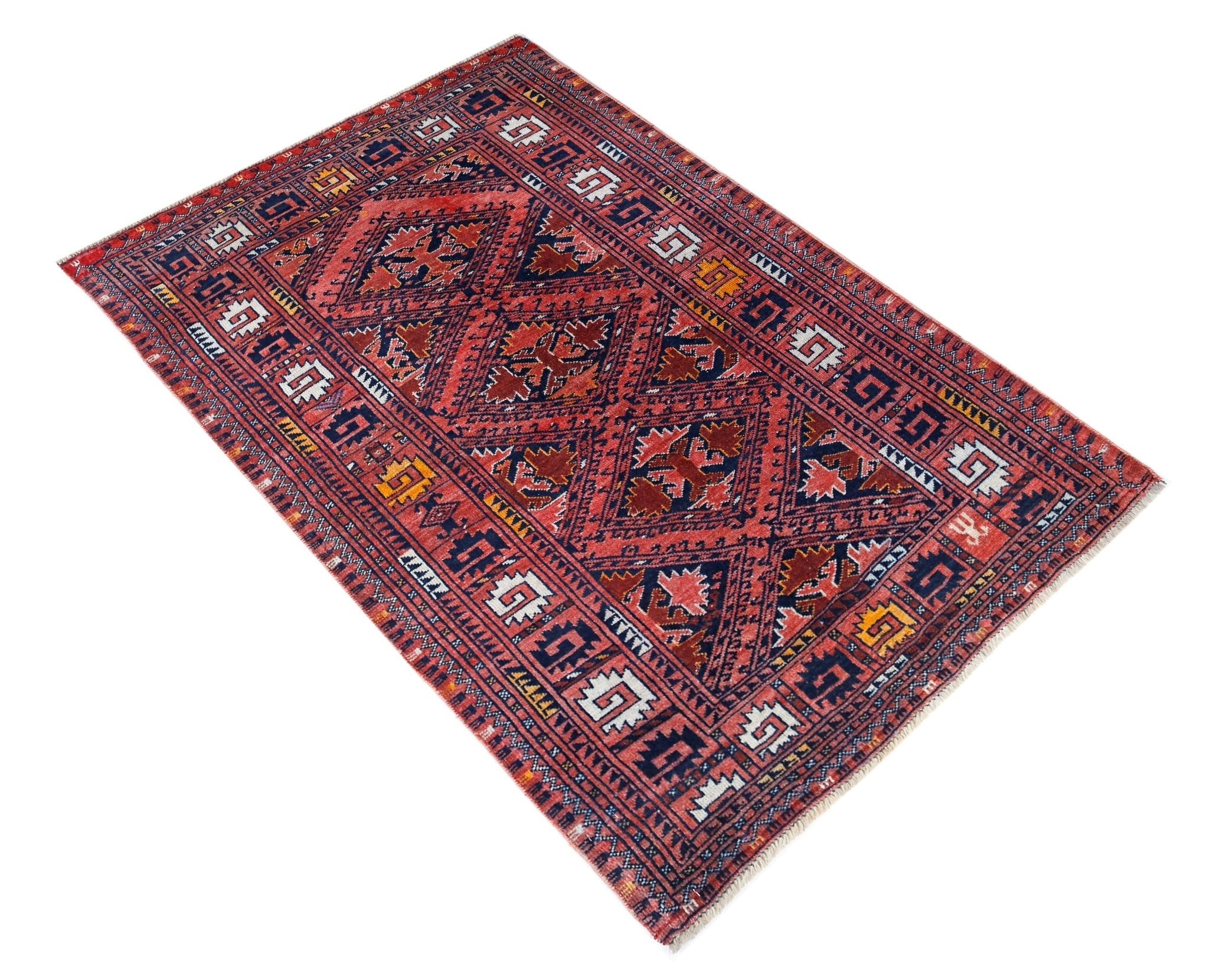 Handmade Vintage Afghan Turkmen Rug | 139 x 95 cm | 4'7" x 3'1" - Najaf Rugs & Textile