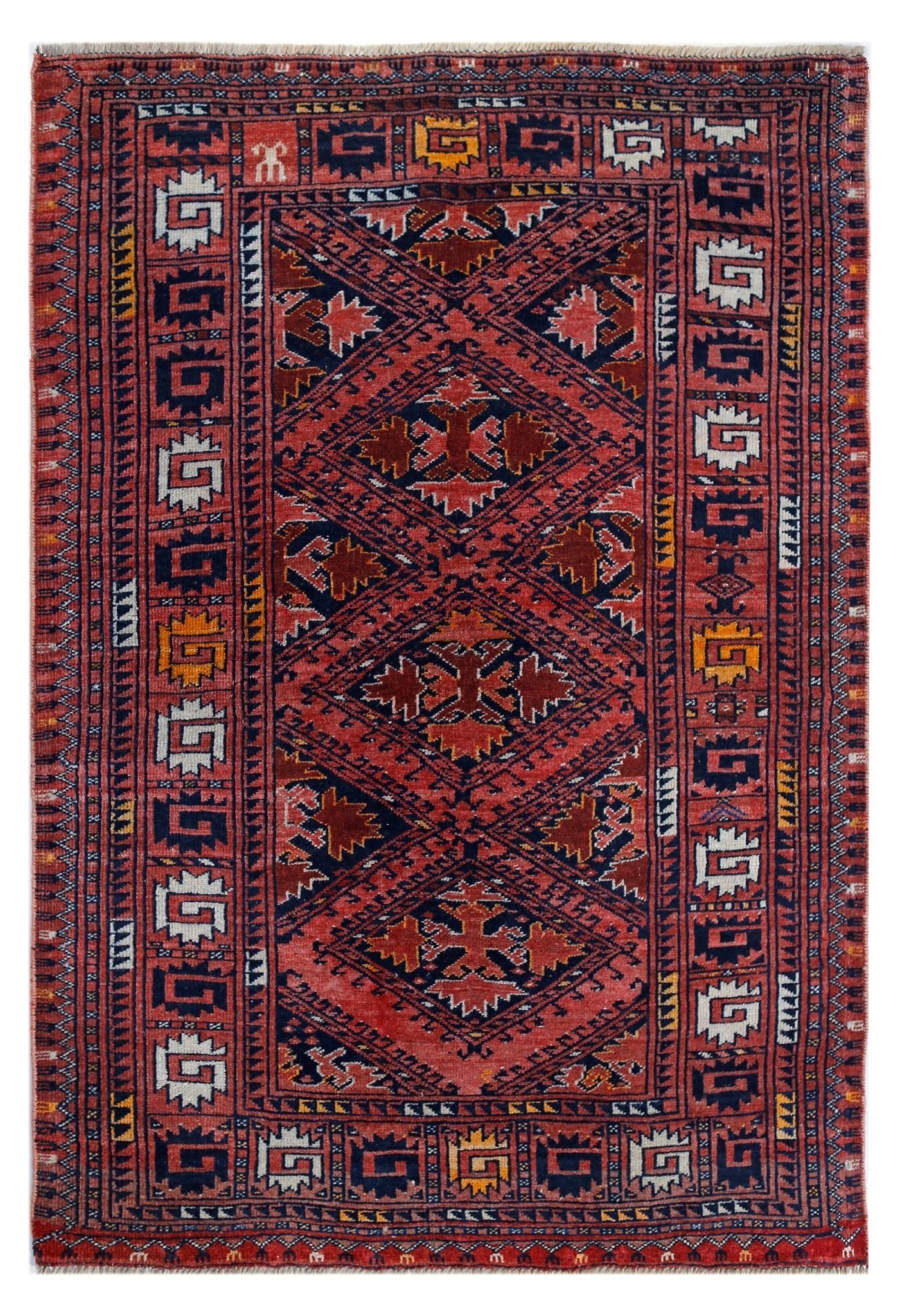 Handmade Vintage Afghan Turkmen Rug | 139 x 95 cm | 4'7" x 3'1" - Najaf Rugs & Textile